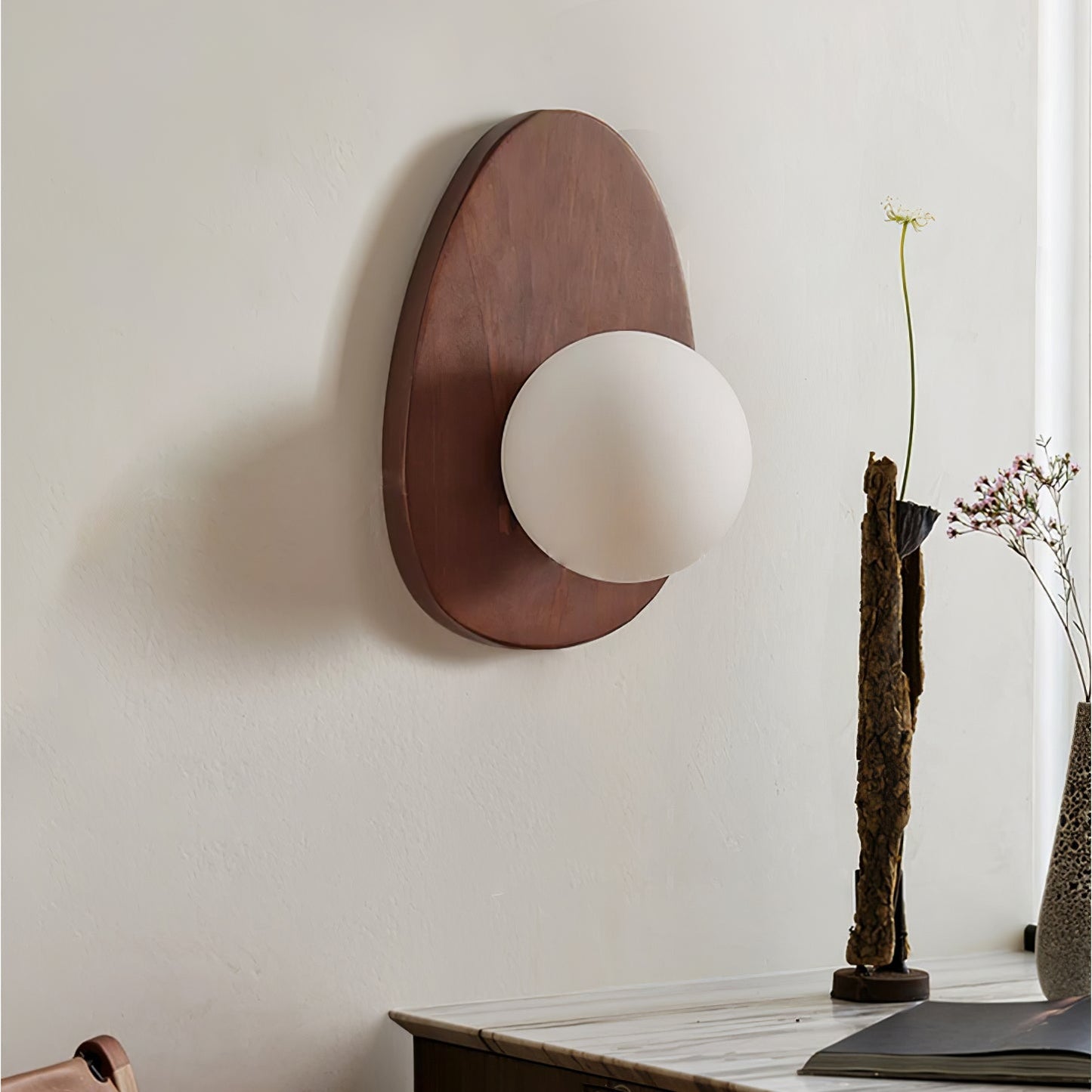 Wall Lamp | Walnut Wood & Glass | 18cm Diameter
