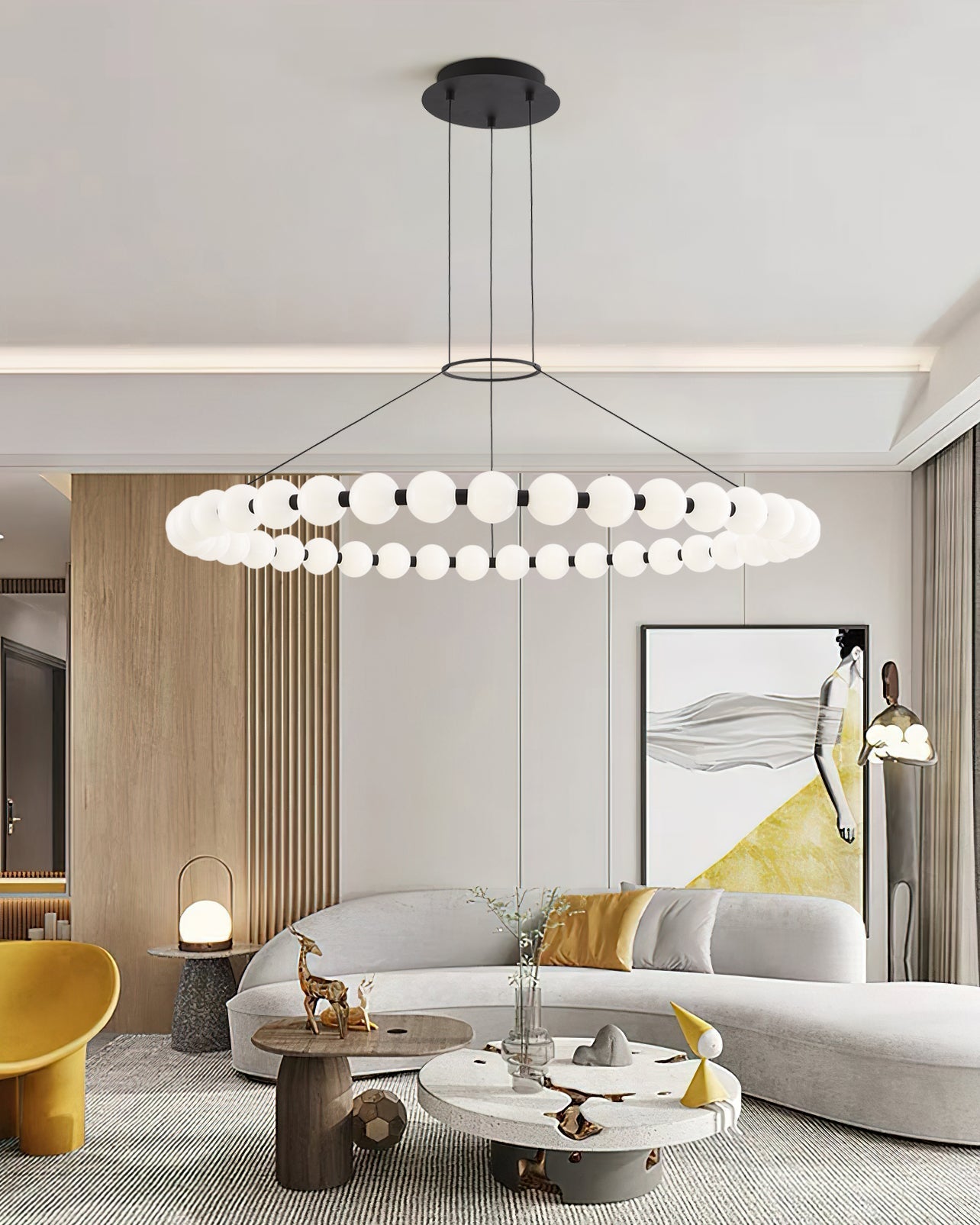 Orbet Chandelier | Opaline Glass & Brass | 39.4" Diameter
