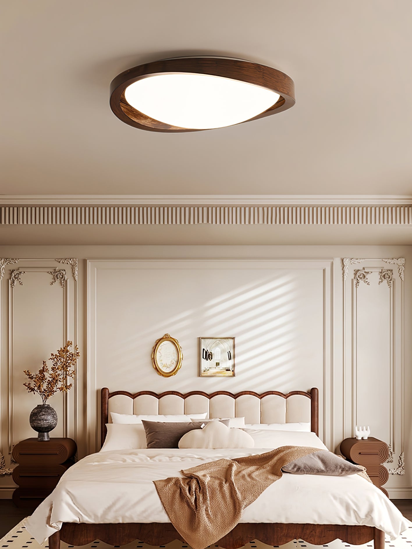 Walnut Ceiling Light | Modern Minimalist Design | 45cm Diameter
