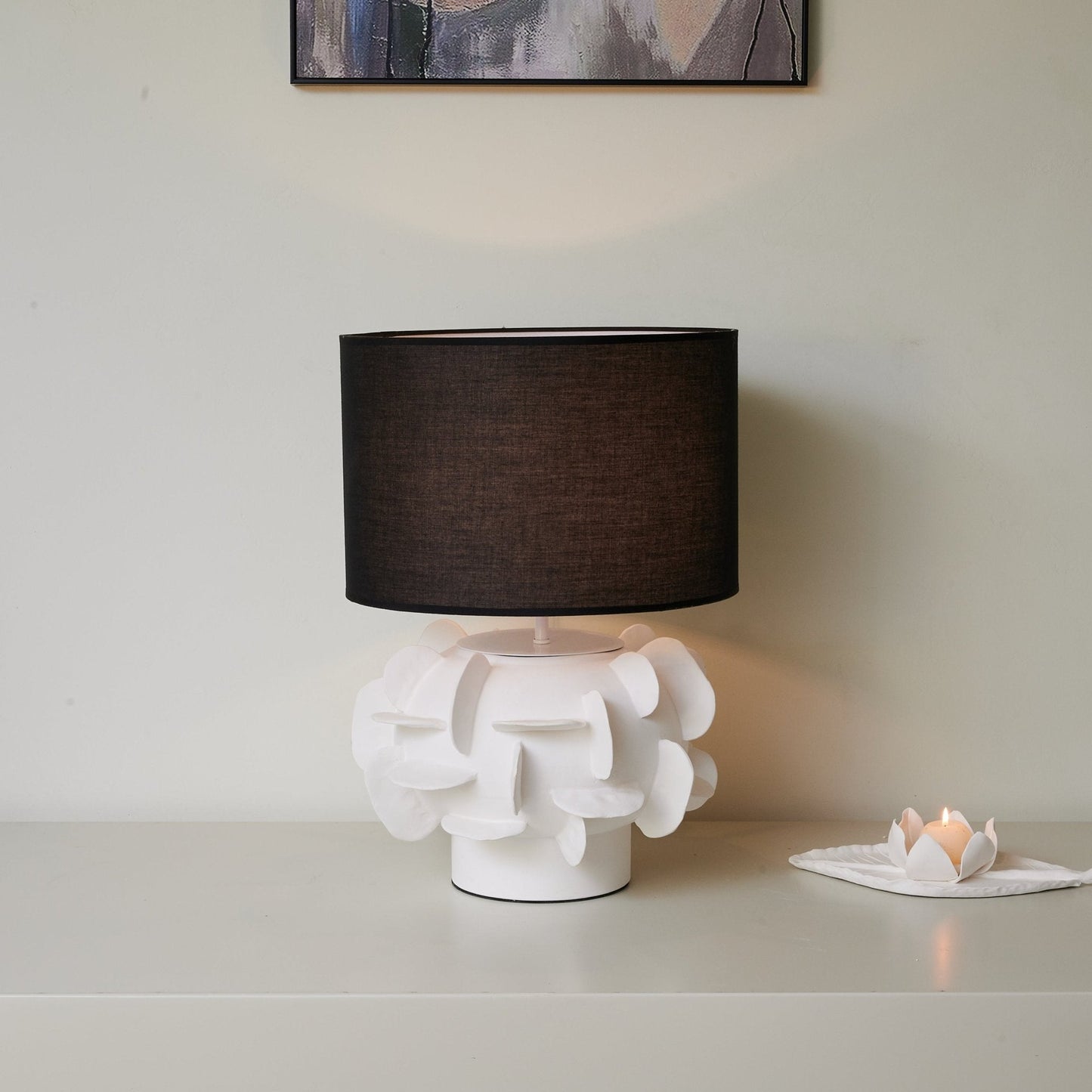 Ceramic Table Lamp | Matte White Base | Black Shade