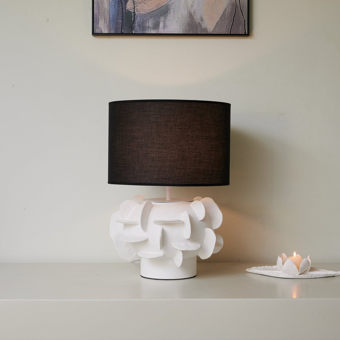 Ceramic Table Lamp | Matte White Base | Black Shade