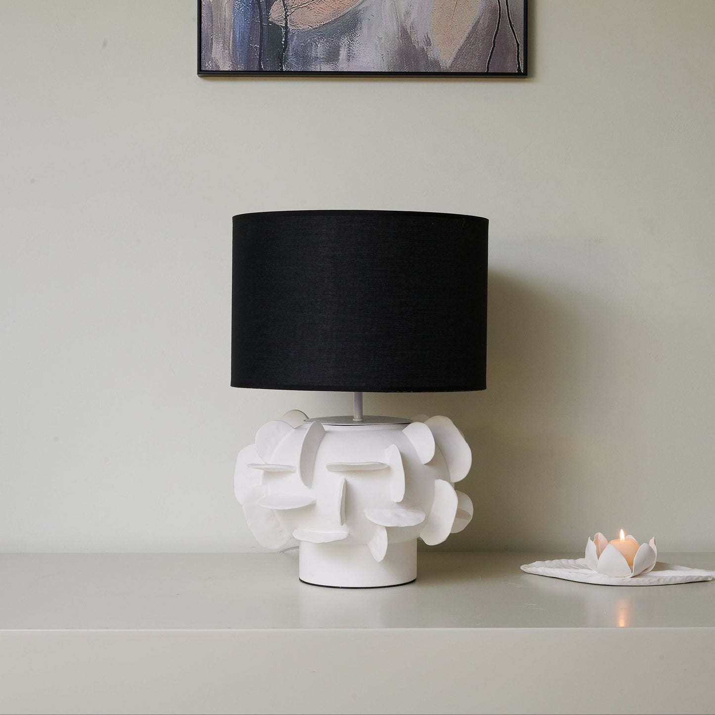 Ceramic Table Lamp | Matte White Base | Black Shade