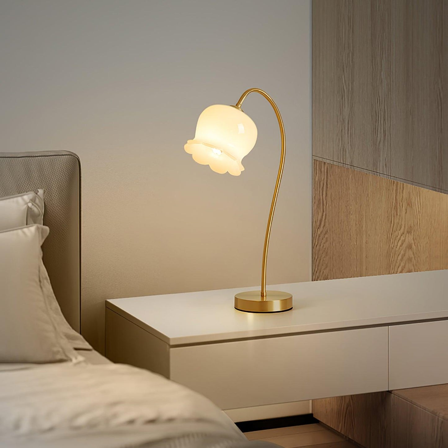 Orchids Table Lamp | Brass & Glass | White Shade