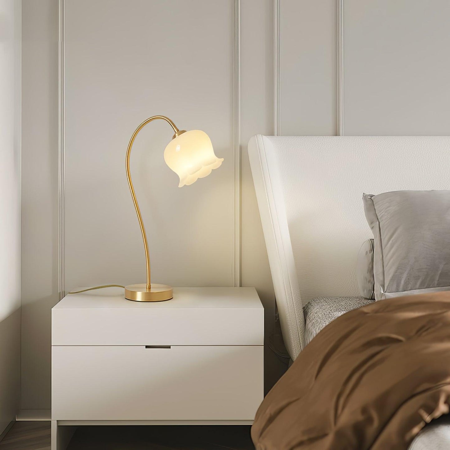 Orchids Table Lamp | Brass & Glass | White Shade
