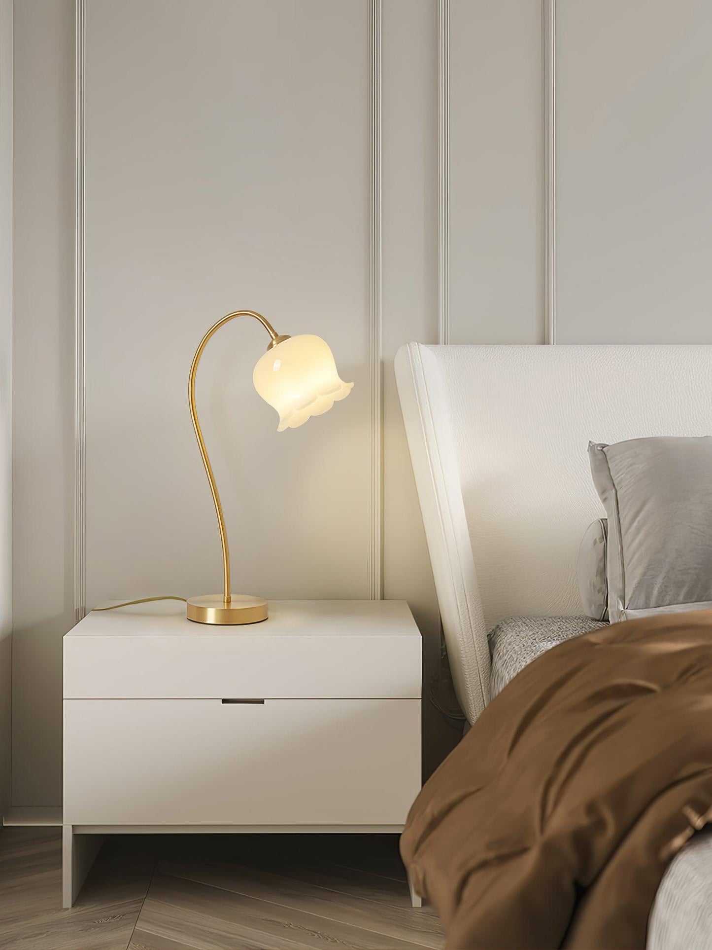 Orchids Table Lamp | Brass & Glass | White Shade