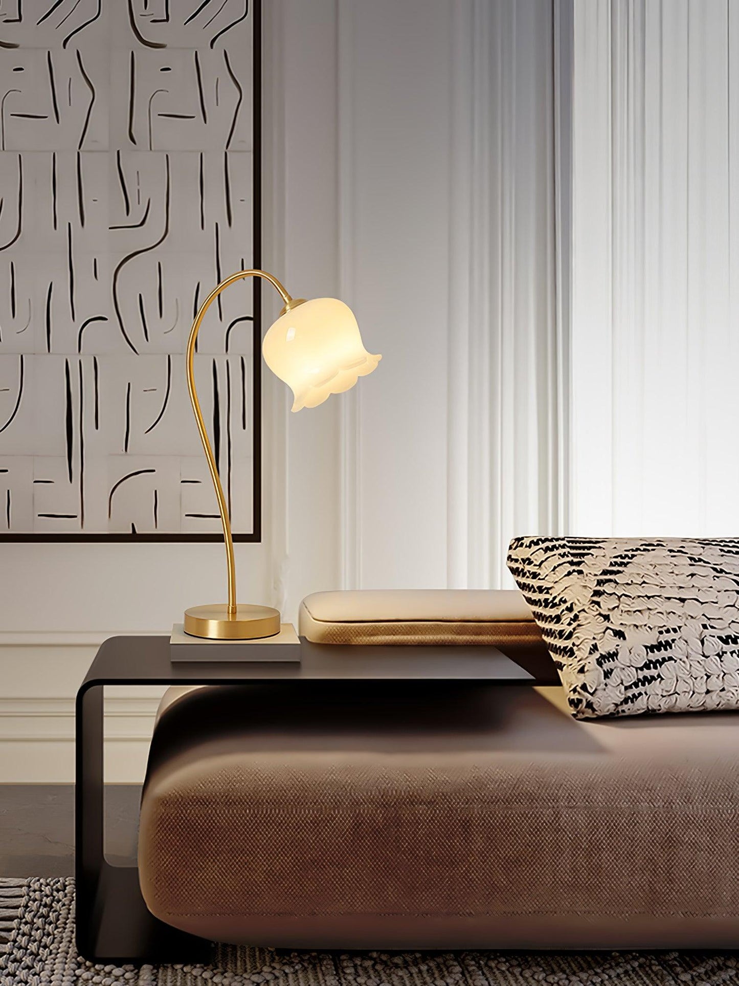 Orchids Table Lamp | Brass & Glass | White Shade
