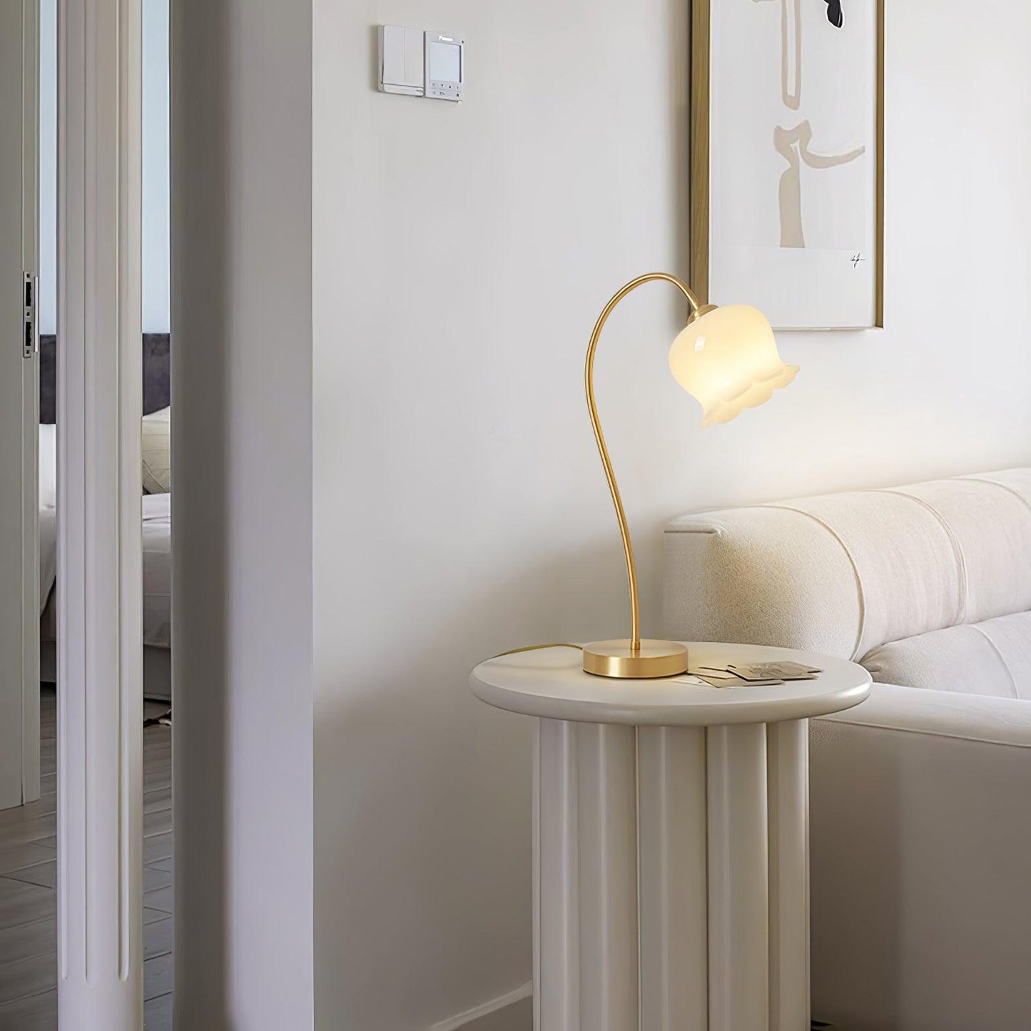 Orchids Table Lamp | Brass & Glass | White Shade