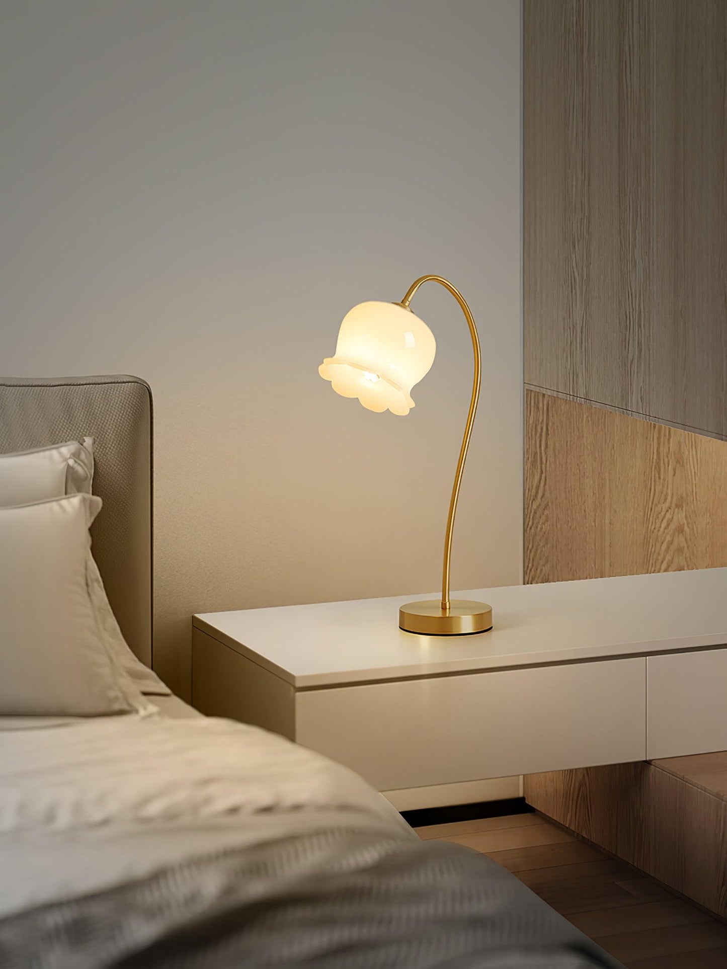 Orchids Table Lamp | Brass & Glass | White Shade