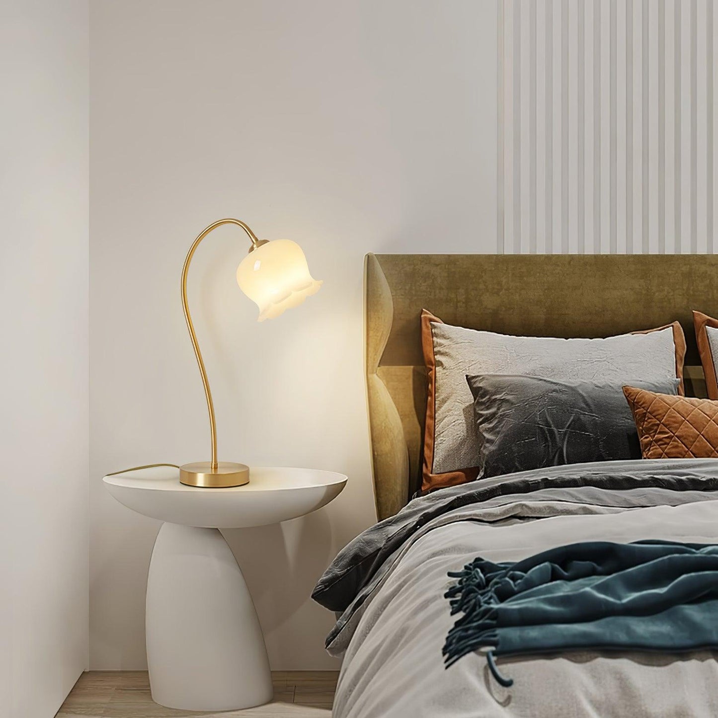 Orchids Table Lamp | Brass & Glass | White Shade
