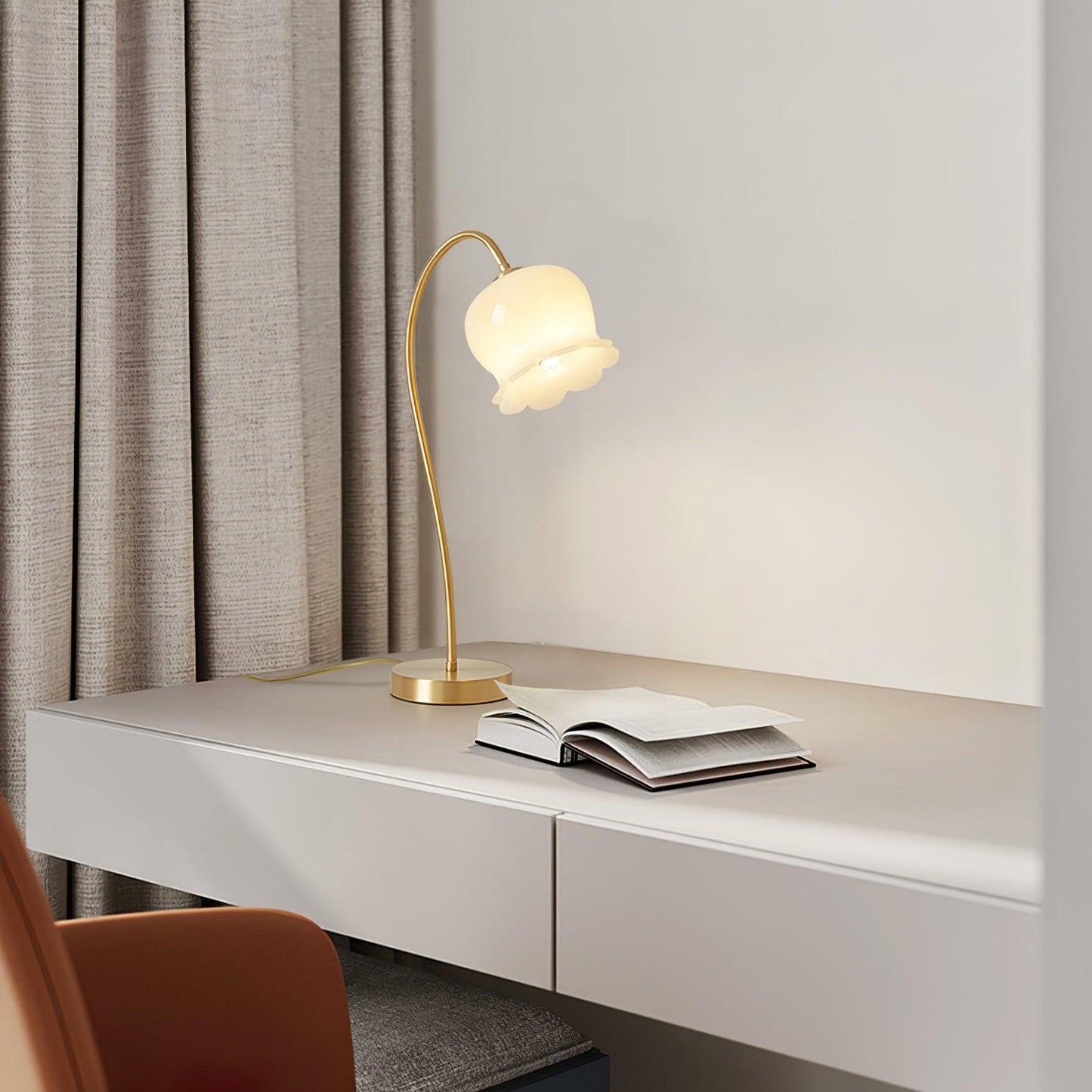 Orchids Table Lamp | Brass & Glass | White Shade