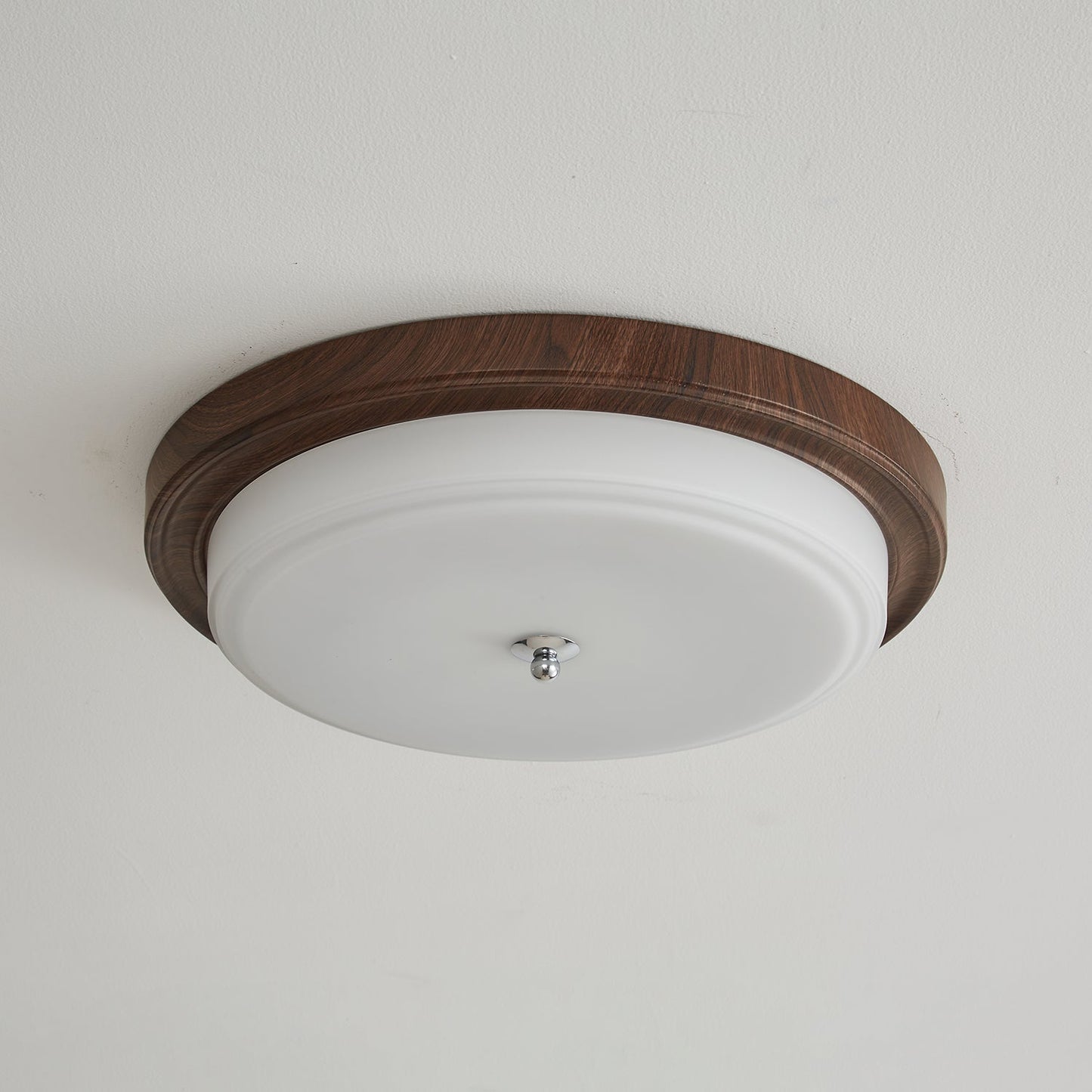 Orvella Ceiling Light | Walnut Wood & Textured Glass | 36cm/46cm Diameter