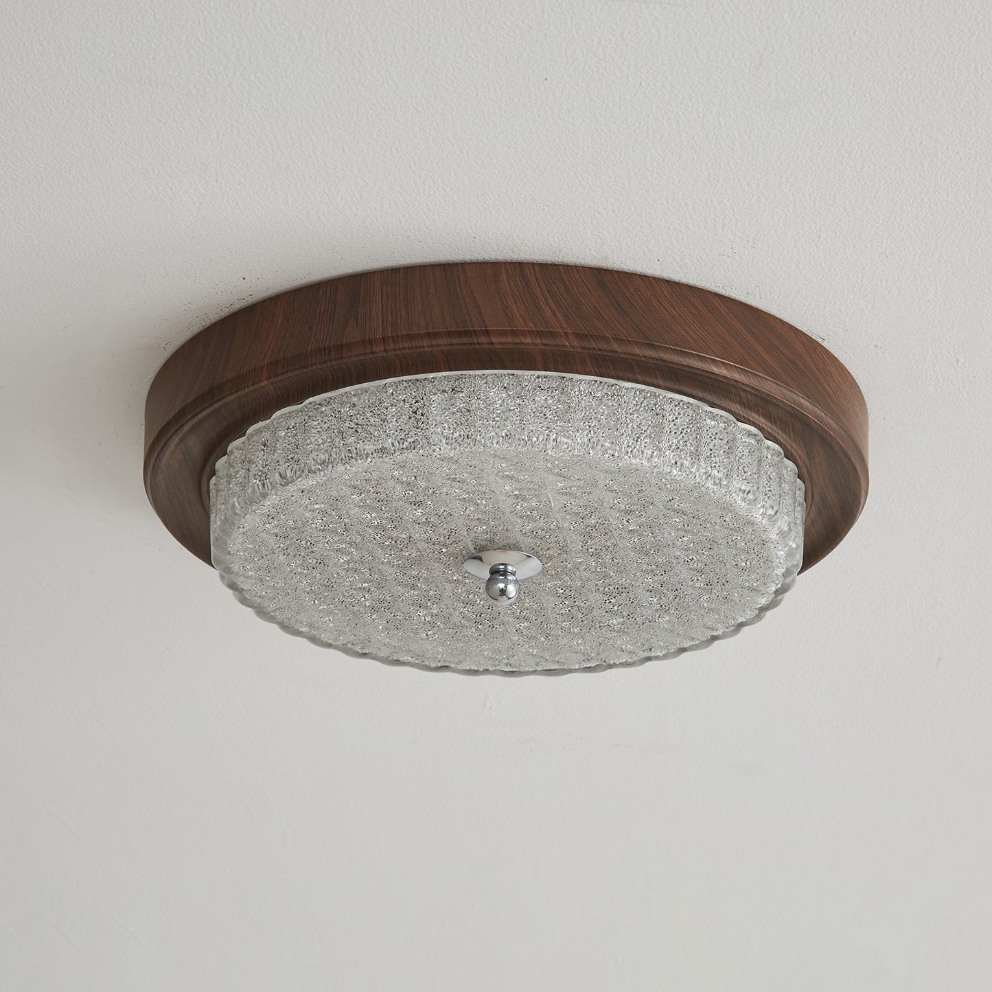 Orvella Ceiling Light | Walnut Wood & Textured Glass | 36cm/46cm Diameter