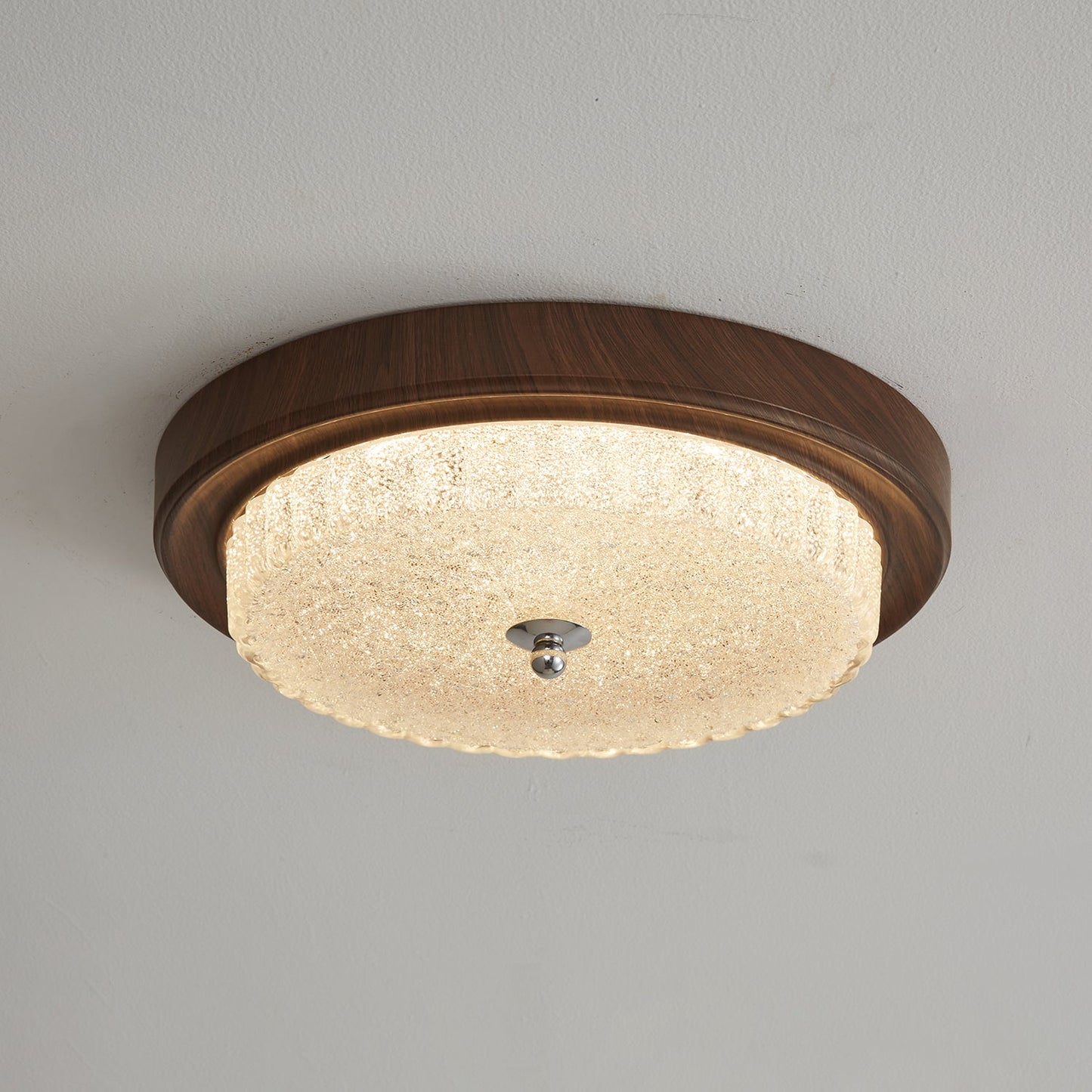 Orvella Ceiling Light | Walnut Wood & Textured Glass | 36cm/46cm Diameter