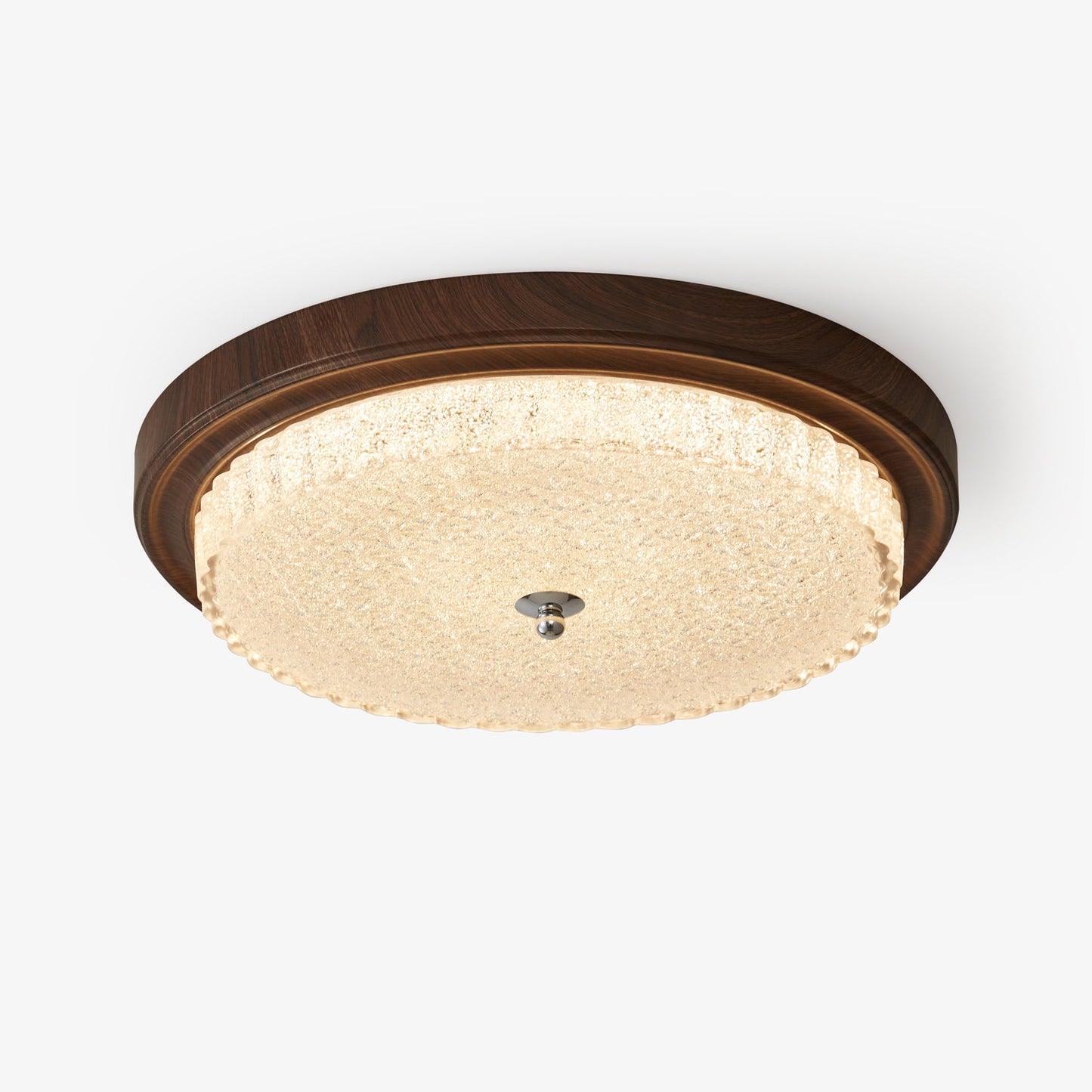 Orvella Ceiling Light | Walnut Wood & Textured Glass | 36cm/46cm Diameter