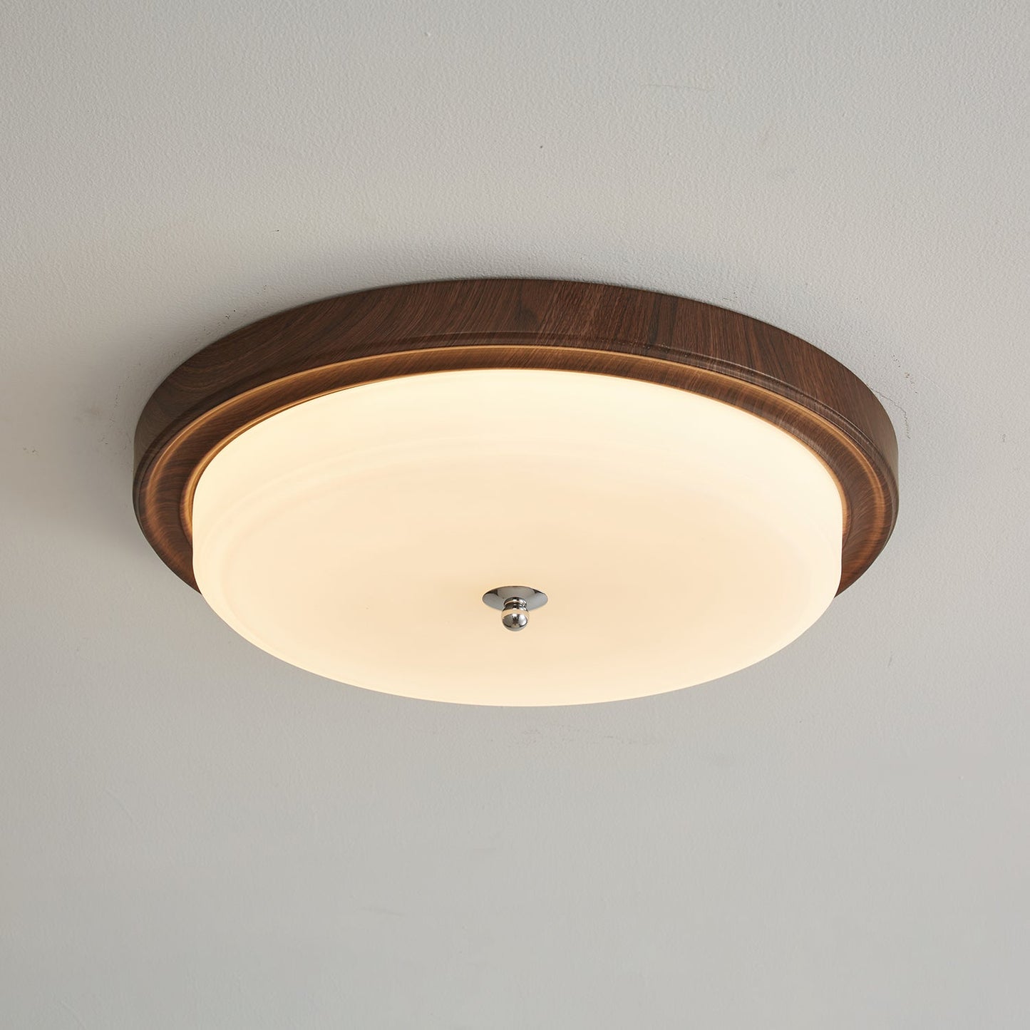 Orvella Ceiling Light | Walnut Wood & Textured Glass | 36cm/46cm Diameter