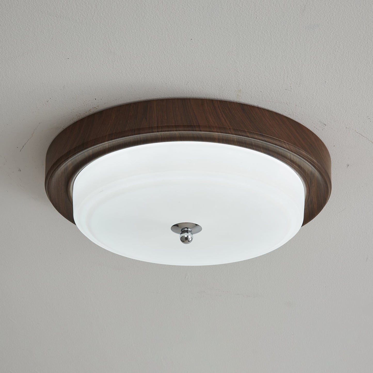 Orvella Ceiling Light | Walnut Wood & Textured Glass | 36cm/46cm Diameter