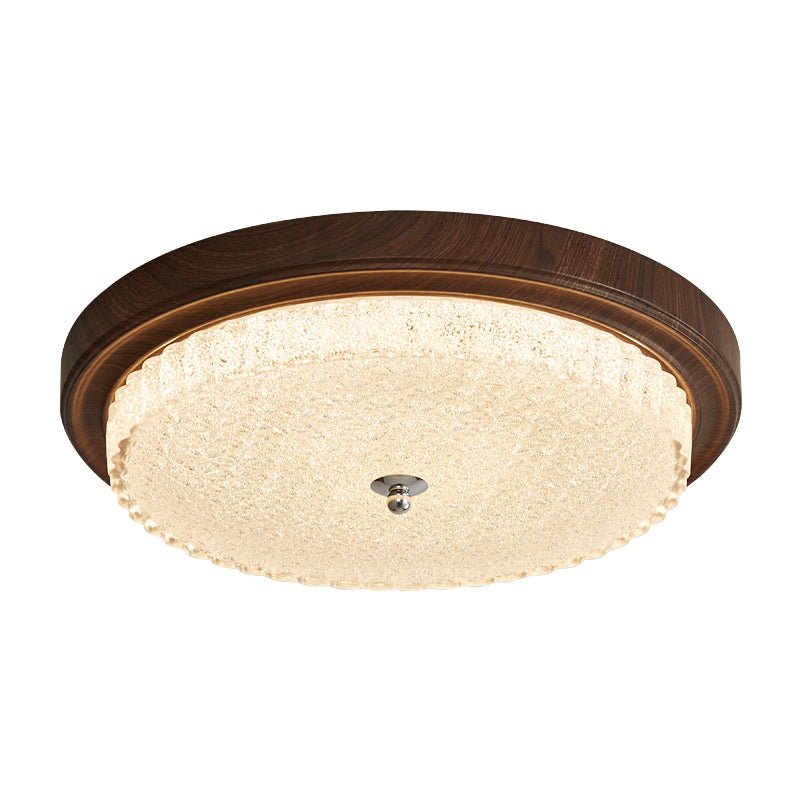 Orvella Ceiling Light | Walnut Wood & Textured Glass | 36cm/46cm Diameter