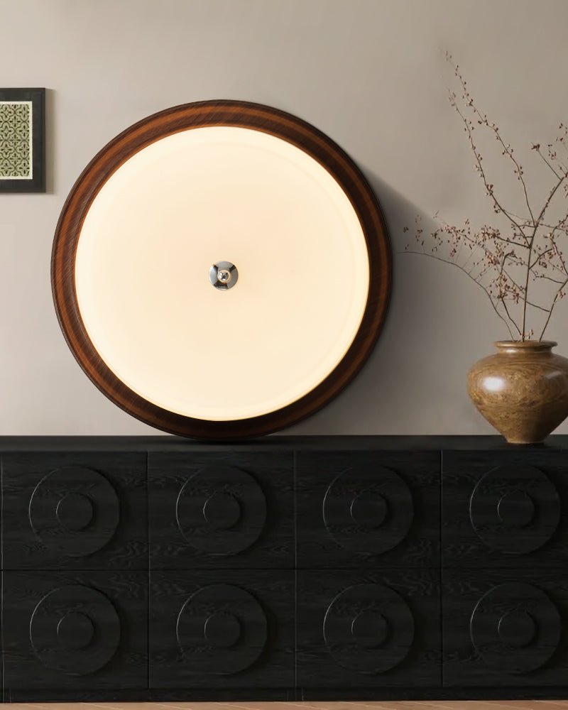 Orvella Ceiling Light | Walnut Wood & Textured Glass | 36cm/46cm Diameter