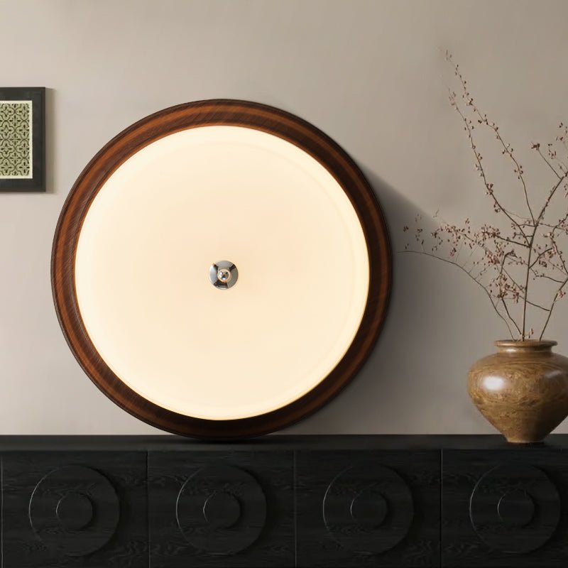 Orvella Ceiling Light | Walnut Wood & Textured Glass | 36cm/46cm Diameter