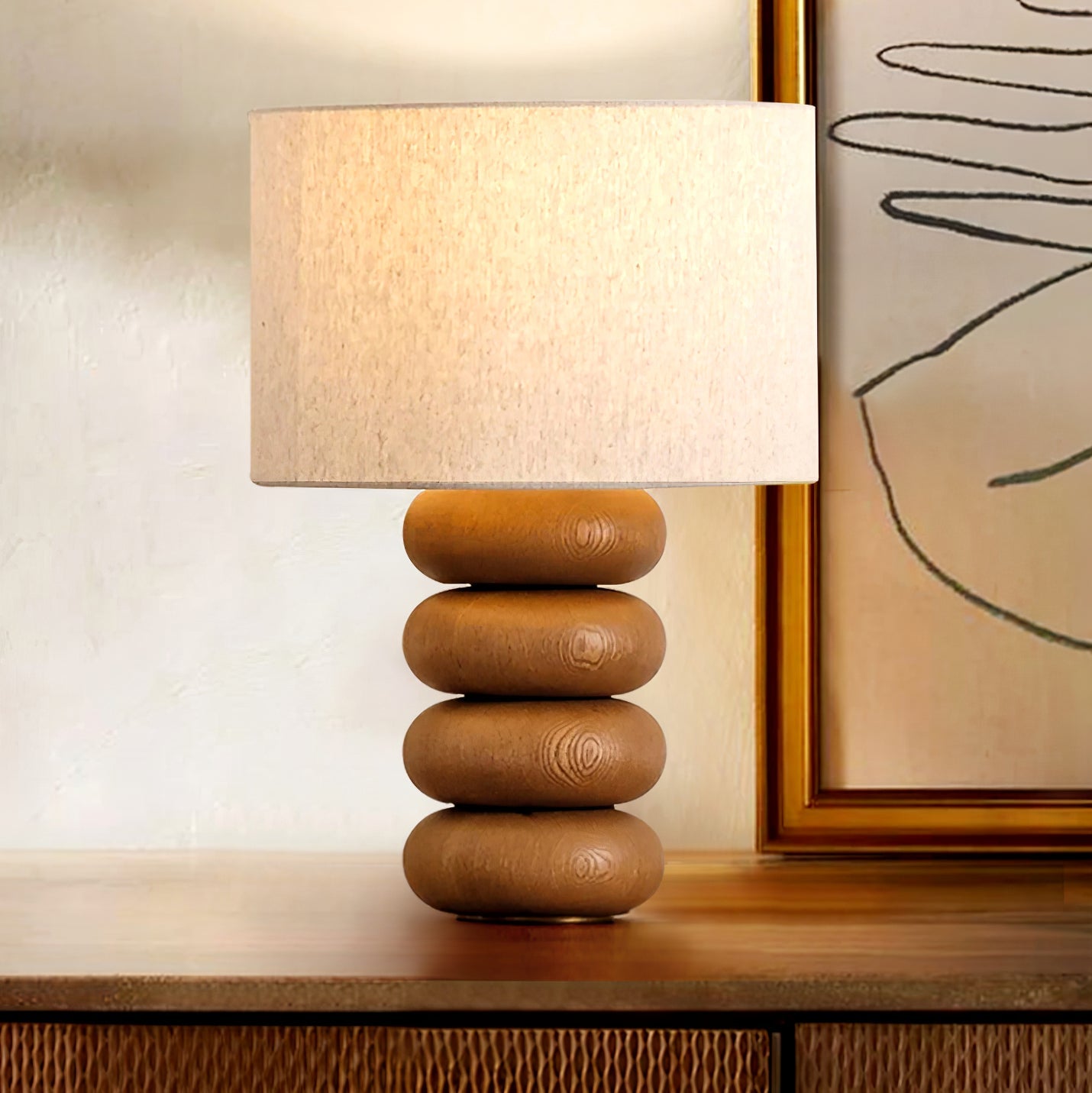 Wooden Table Lamp | Nature-Inspired Design | 35cm Diameter