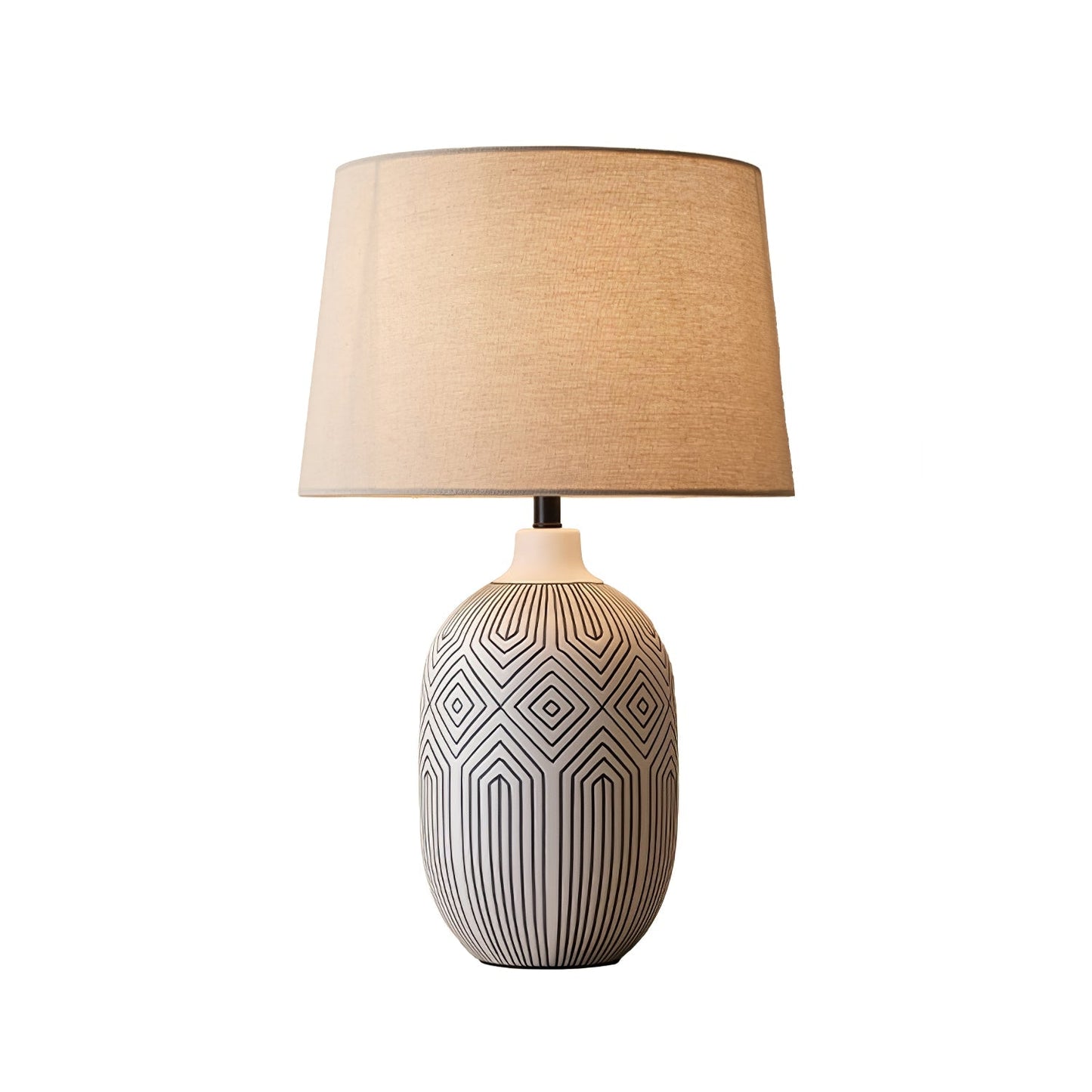 Geometric Table Lamp | Ceramic Base | White & Beige