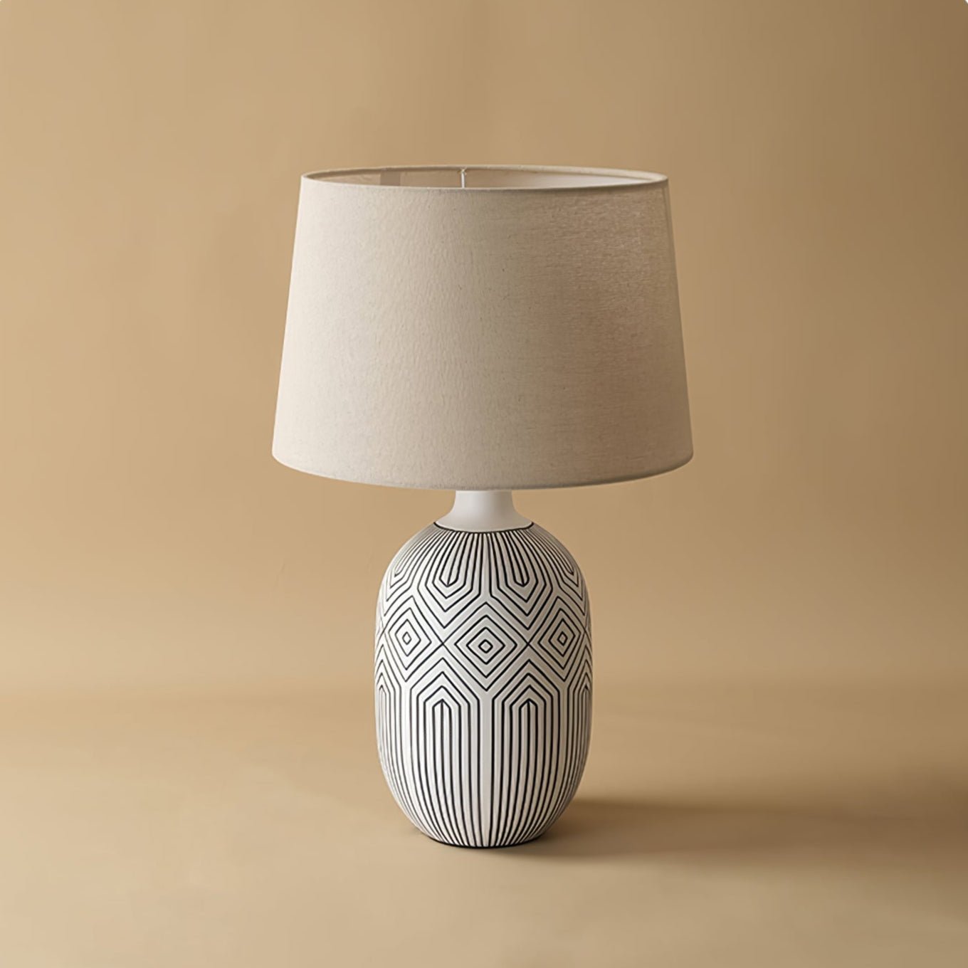 Geometric Table Lamp | Ceramic Base | White & Beige