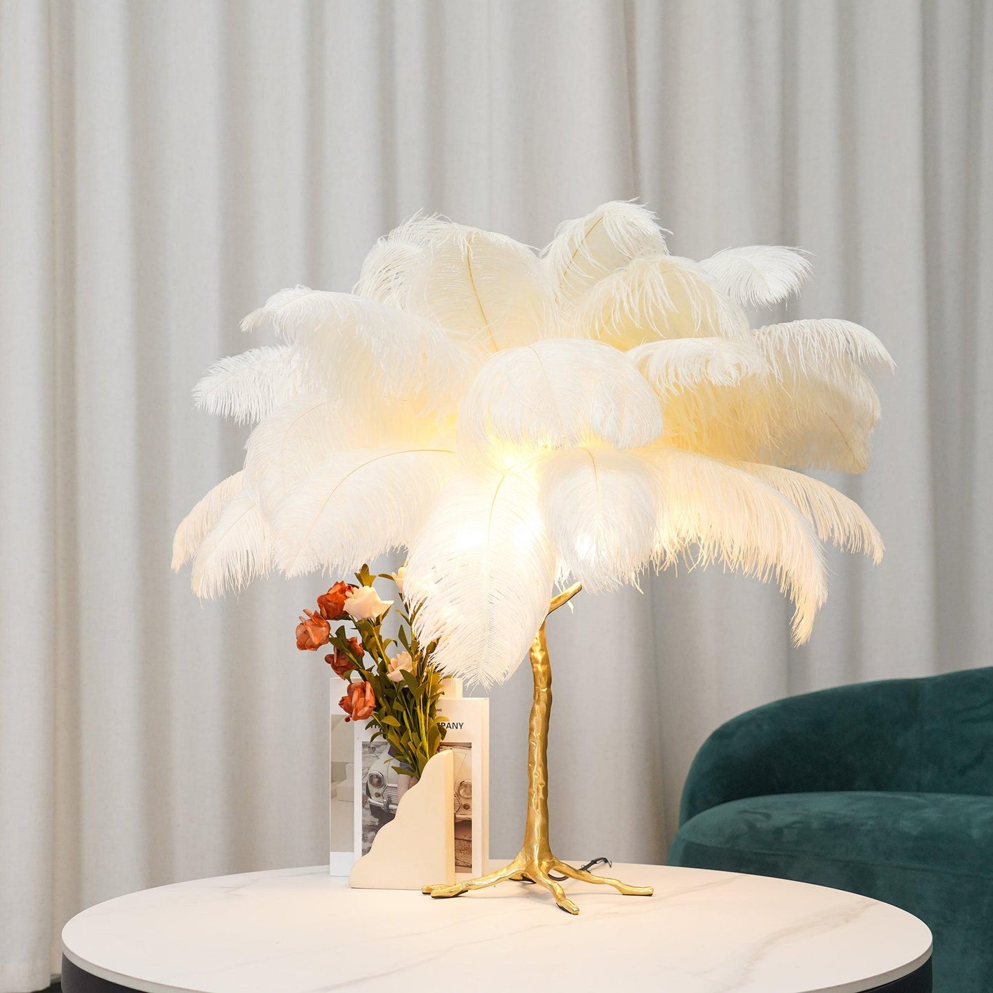Ostrich Feather Table Lamp | Brass Base | 15 Color Options