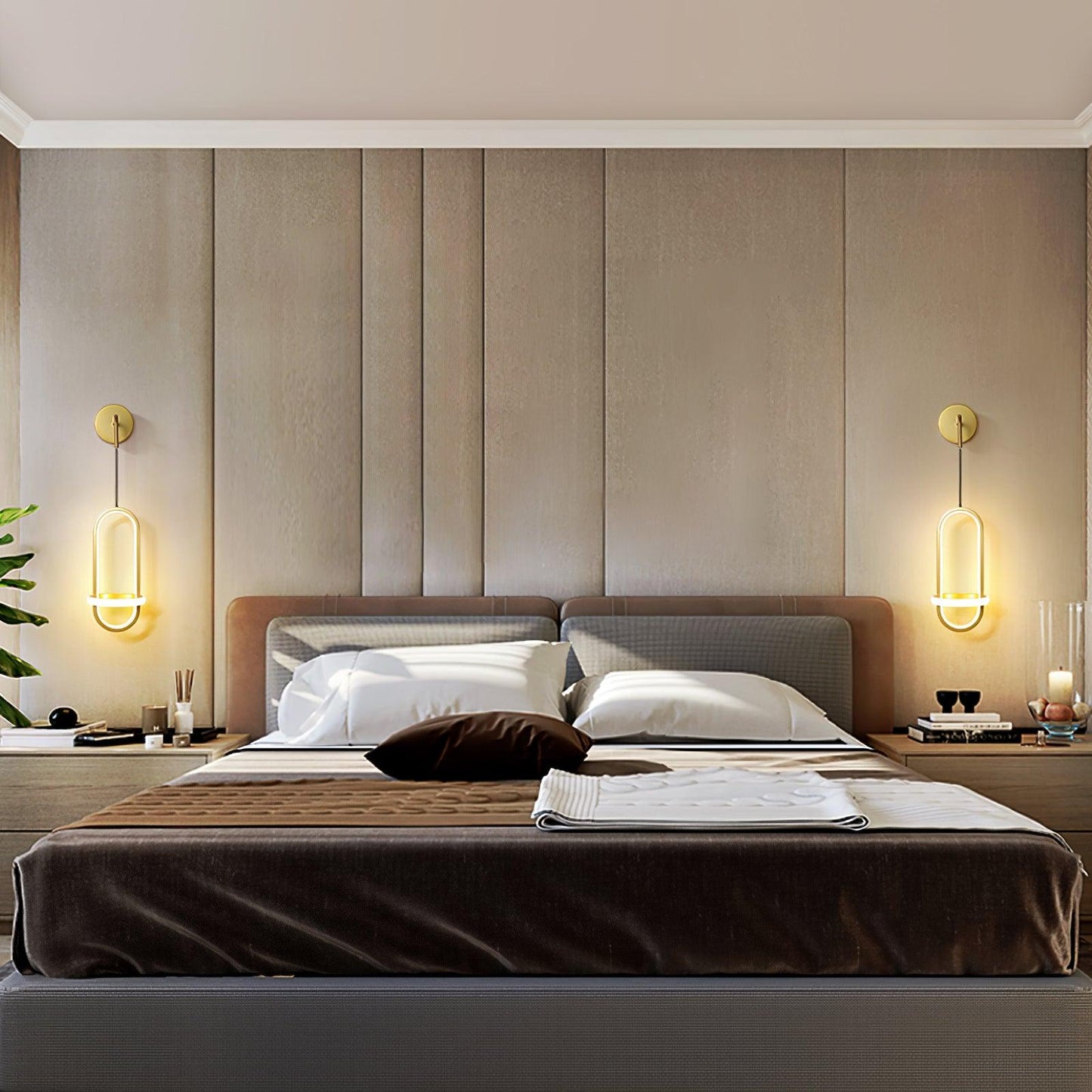 Oval Brass Wall Light | Integrated LED | Set of 2