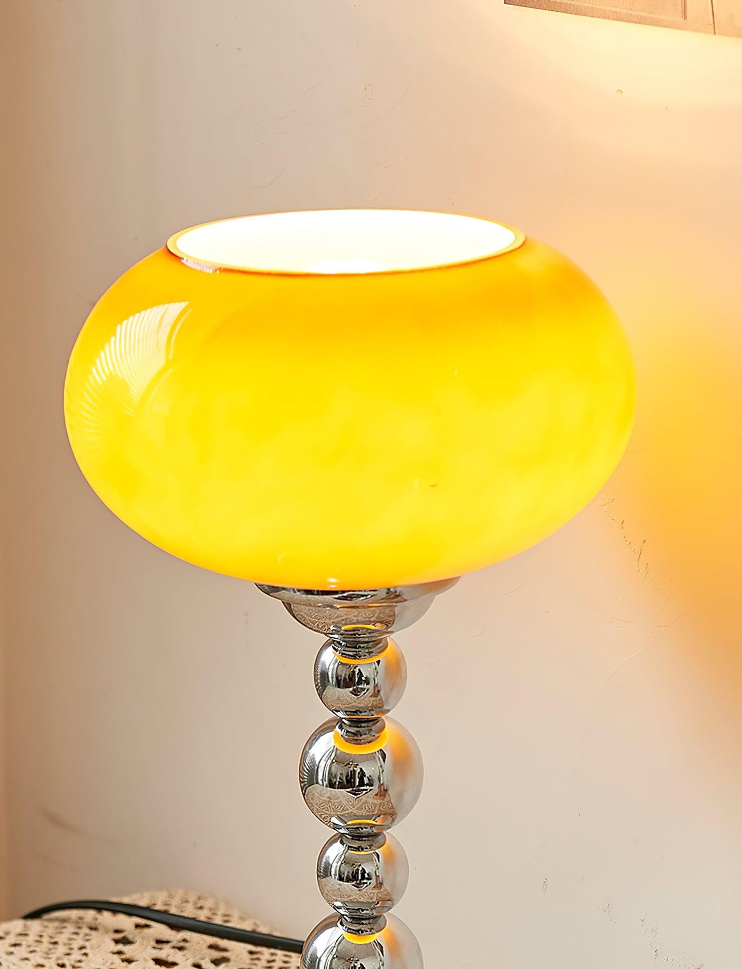 Chrome Table Lamp | Geometric Design | Dark Orange & White Glass