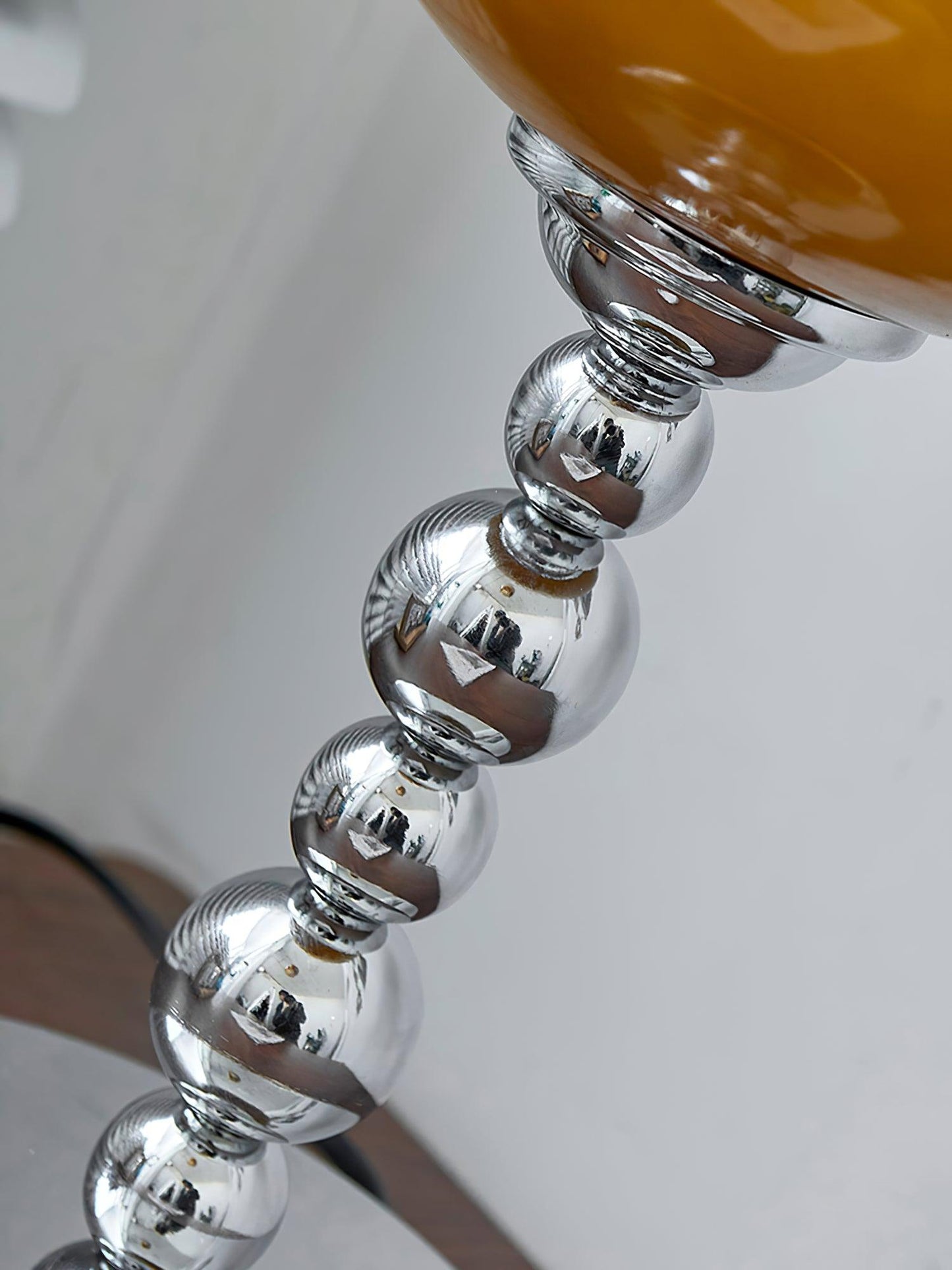 Chrome Table Lamp | Geometric Design | Dark Orange & White Glass