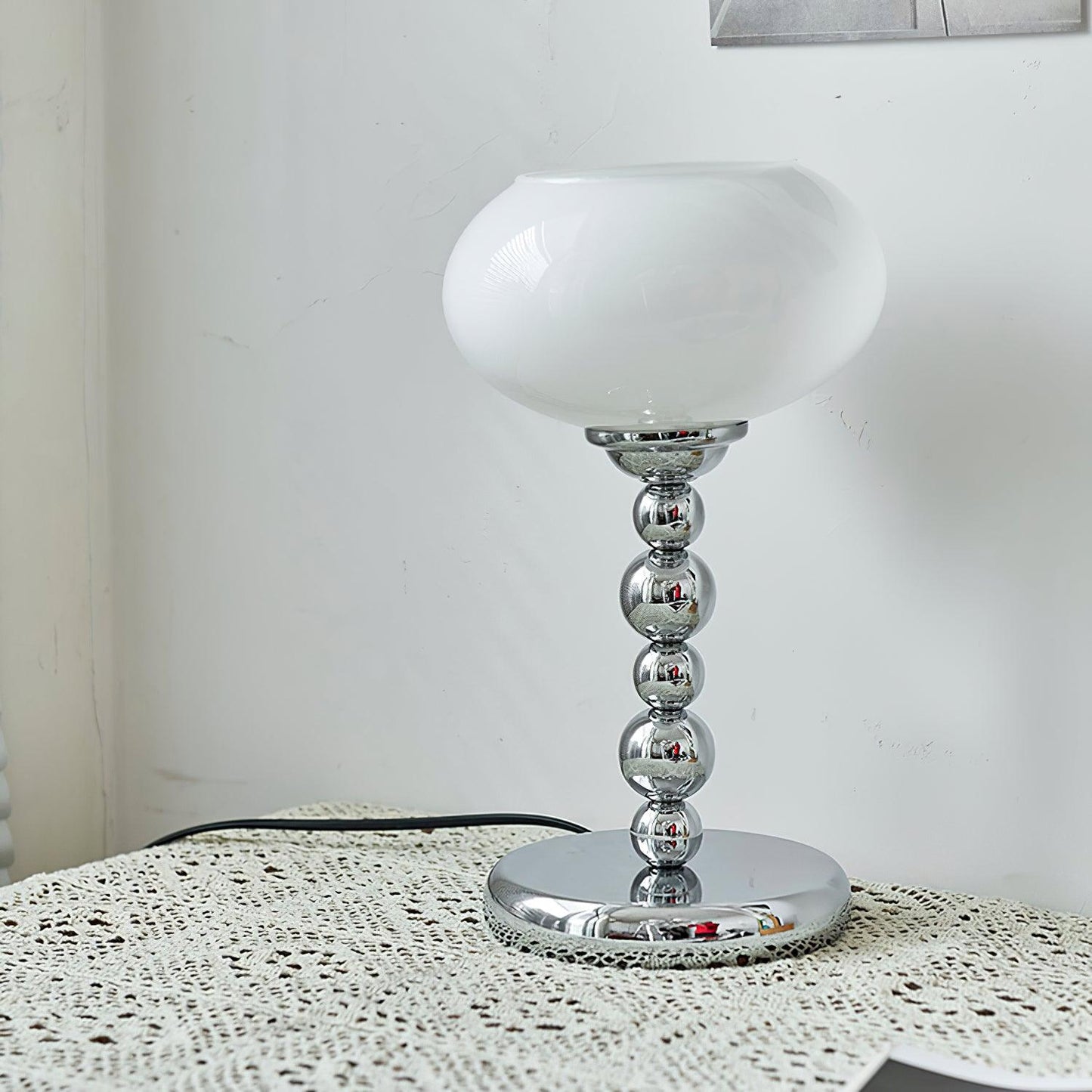 Chrome Table Lamp | Geometric Design | Dark Orange & White Glass