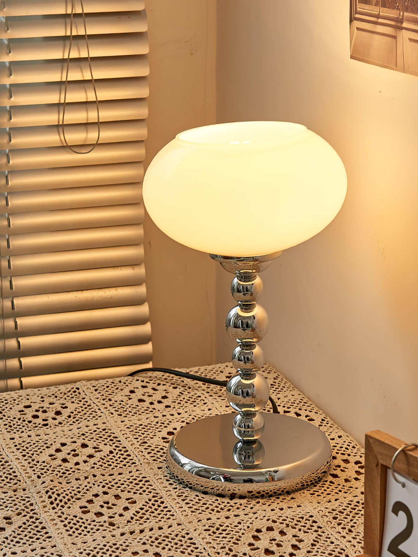Chrome Table Lamp | Geometric Design | Dark Orange & White Glass
