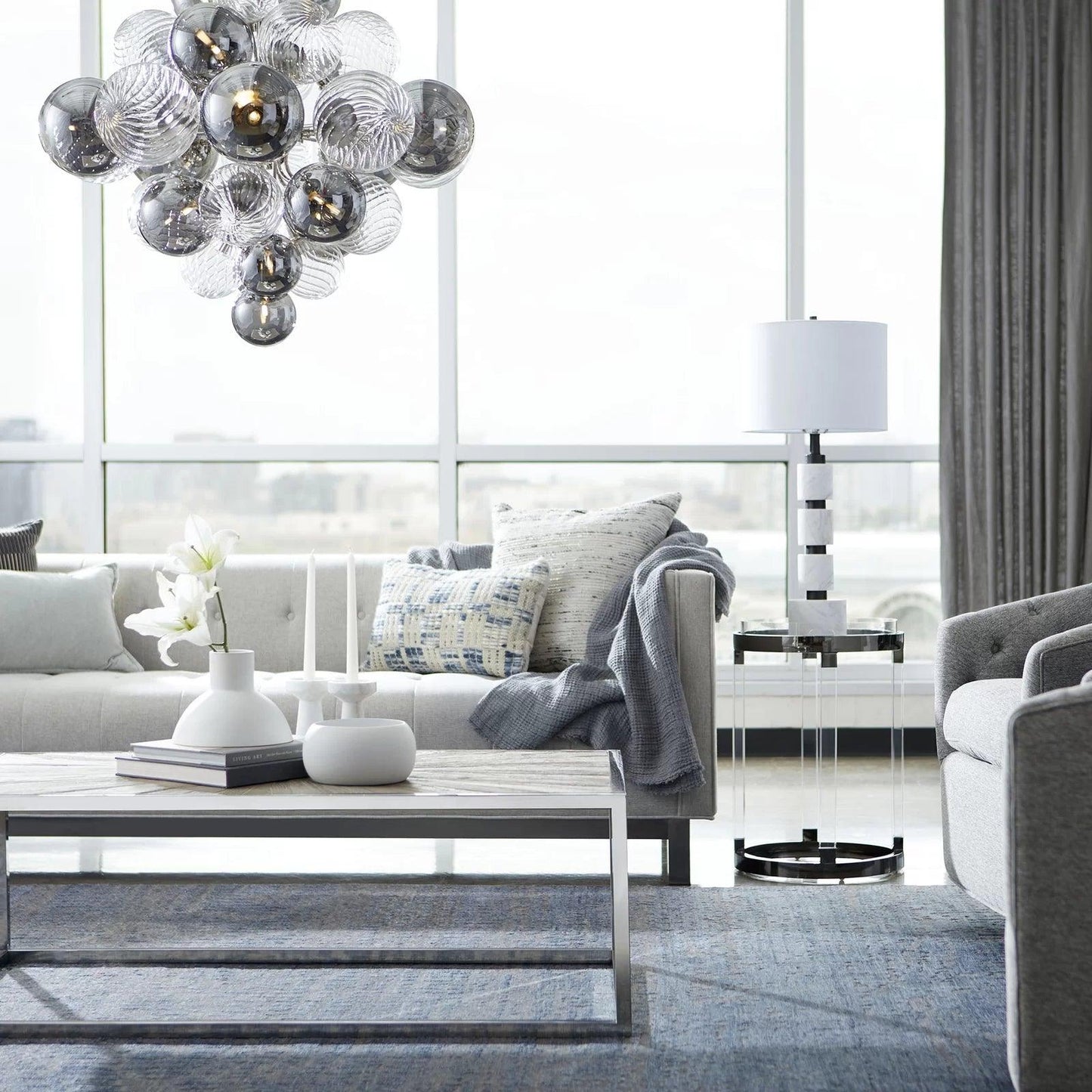 Pallocino Chandelier | Chrome Finish | Smoke Grey Glass | 60cm, 80cm, 100cm Sizes