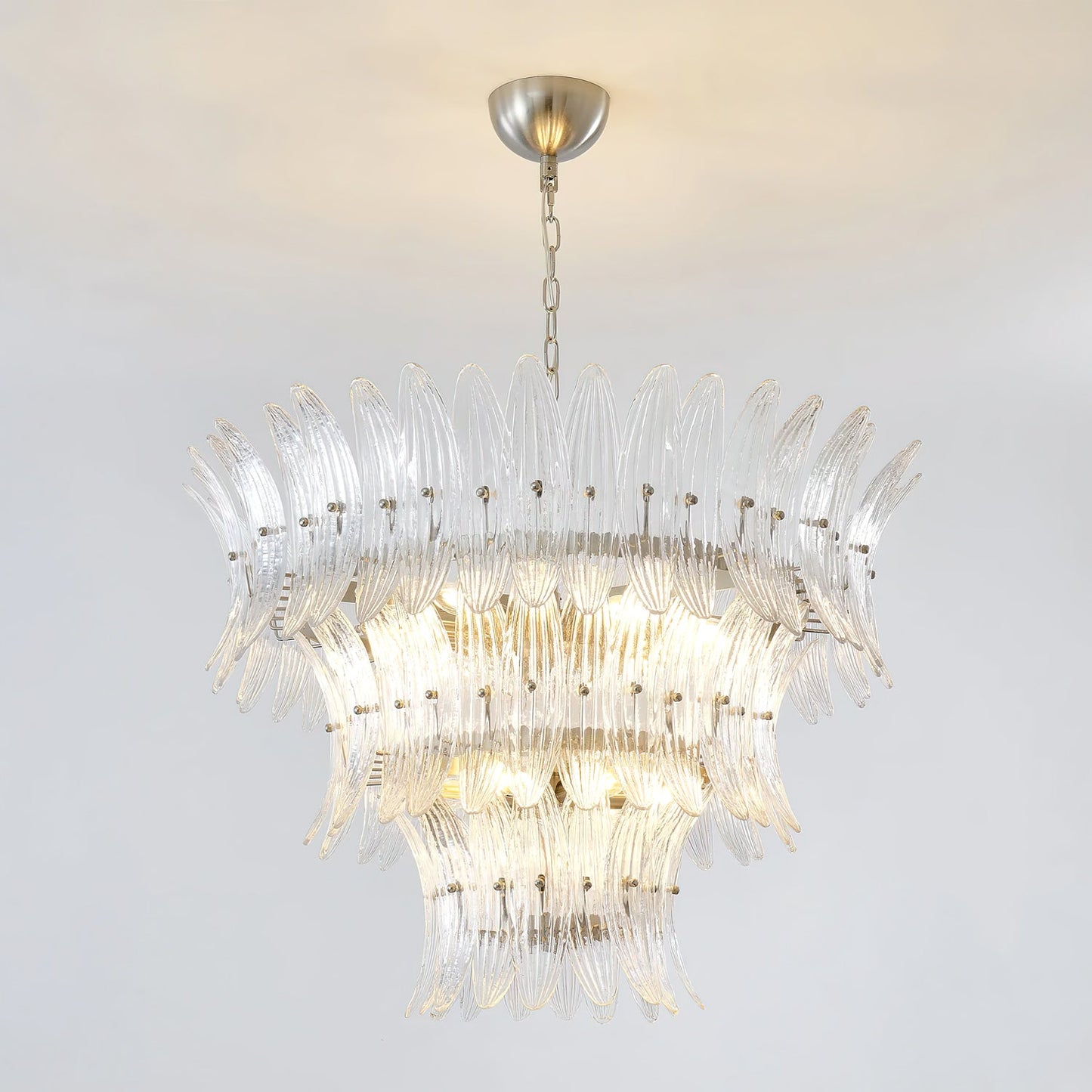 Murano Glass Chandelier | Clear Glass & Nickel Frame | 90cm Diameter