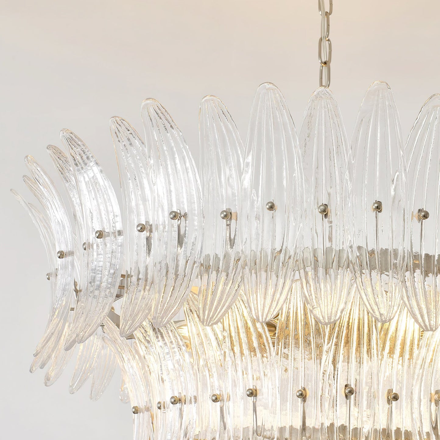 Murano Glass Chandelier | Clear Glass & Nickel Frame | 90cm Diameter