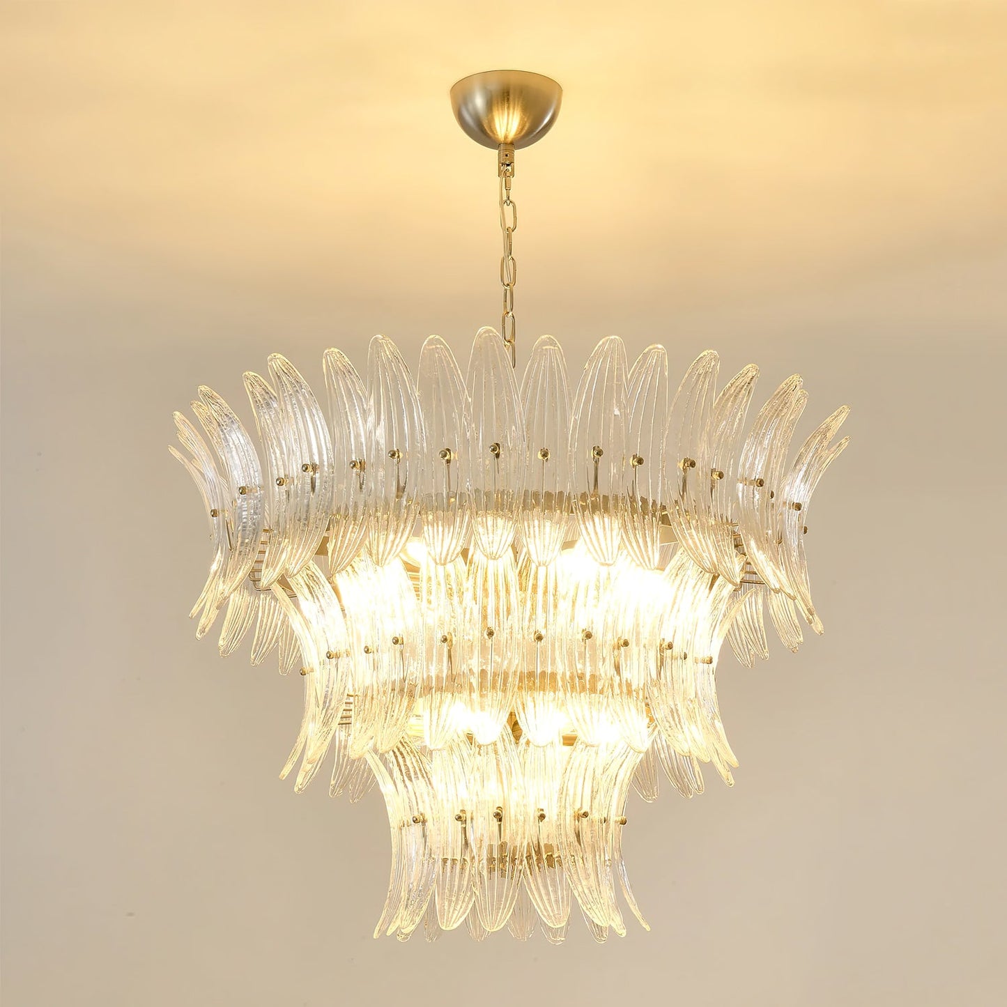 Murano Glass Chandelier | Clear Glass & Nickel Frame | 90cm Diameter