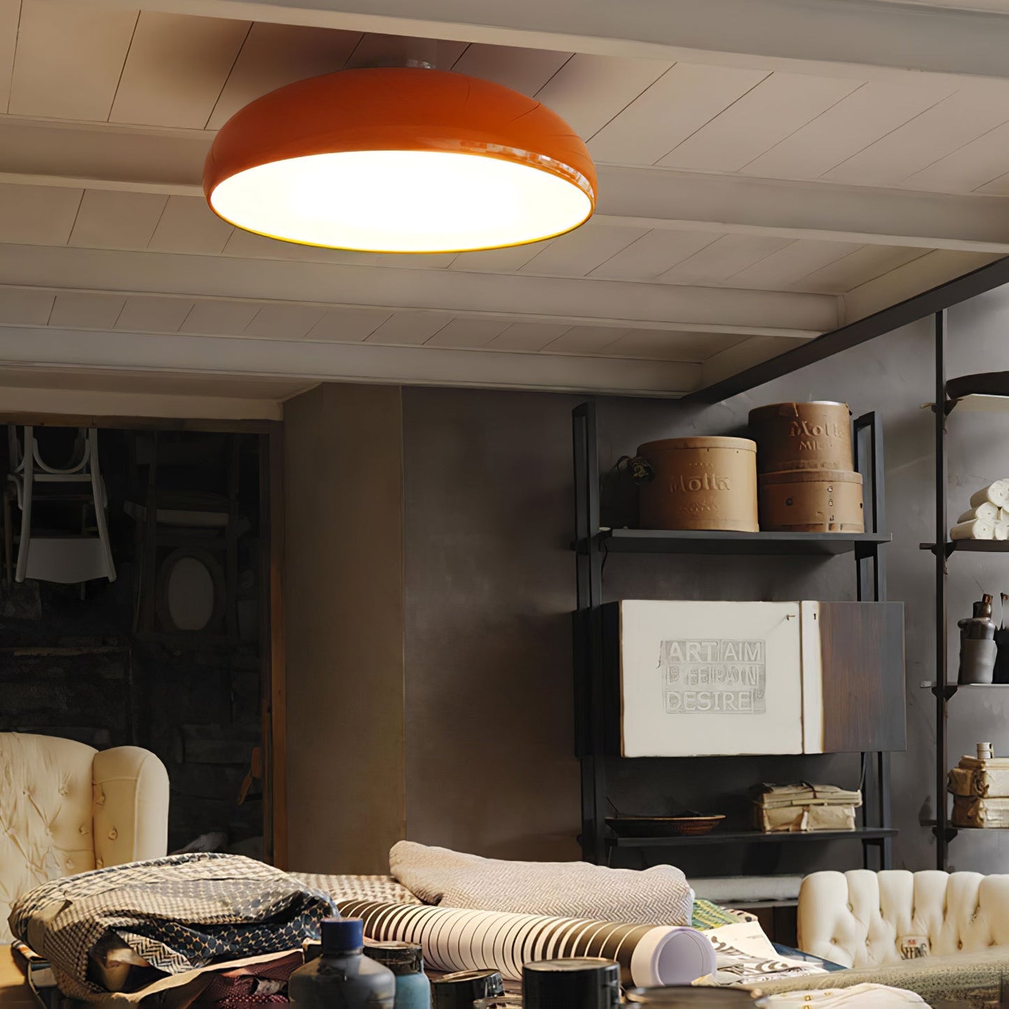 Pangen Ceiling Lamp | Glossy Aluminum & Velvety Polycarbonate | 60cm Diameter