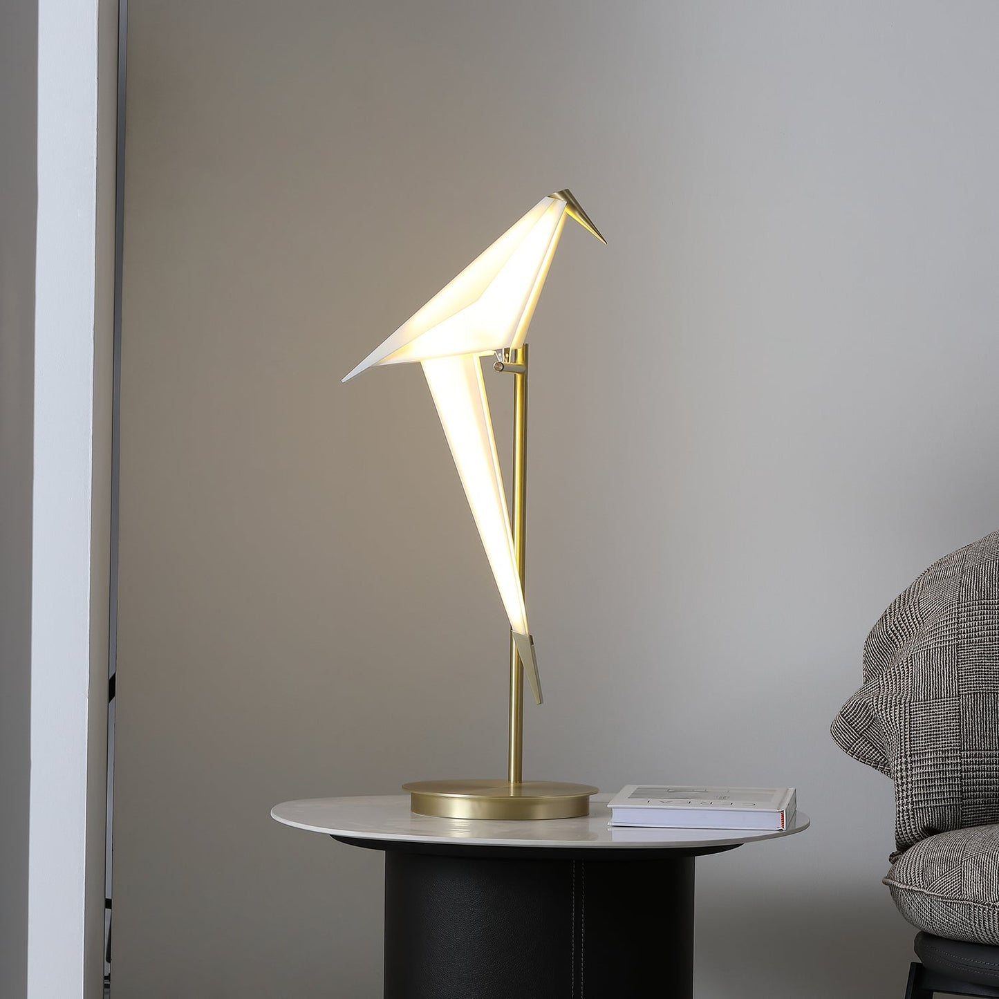 Paper Crane Bird Table Lamp | Integrated LED | Gold & White