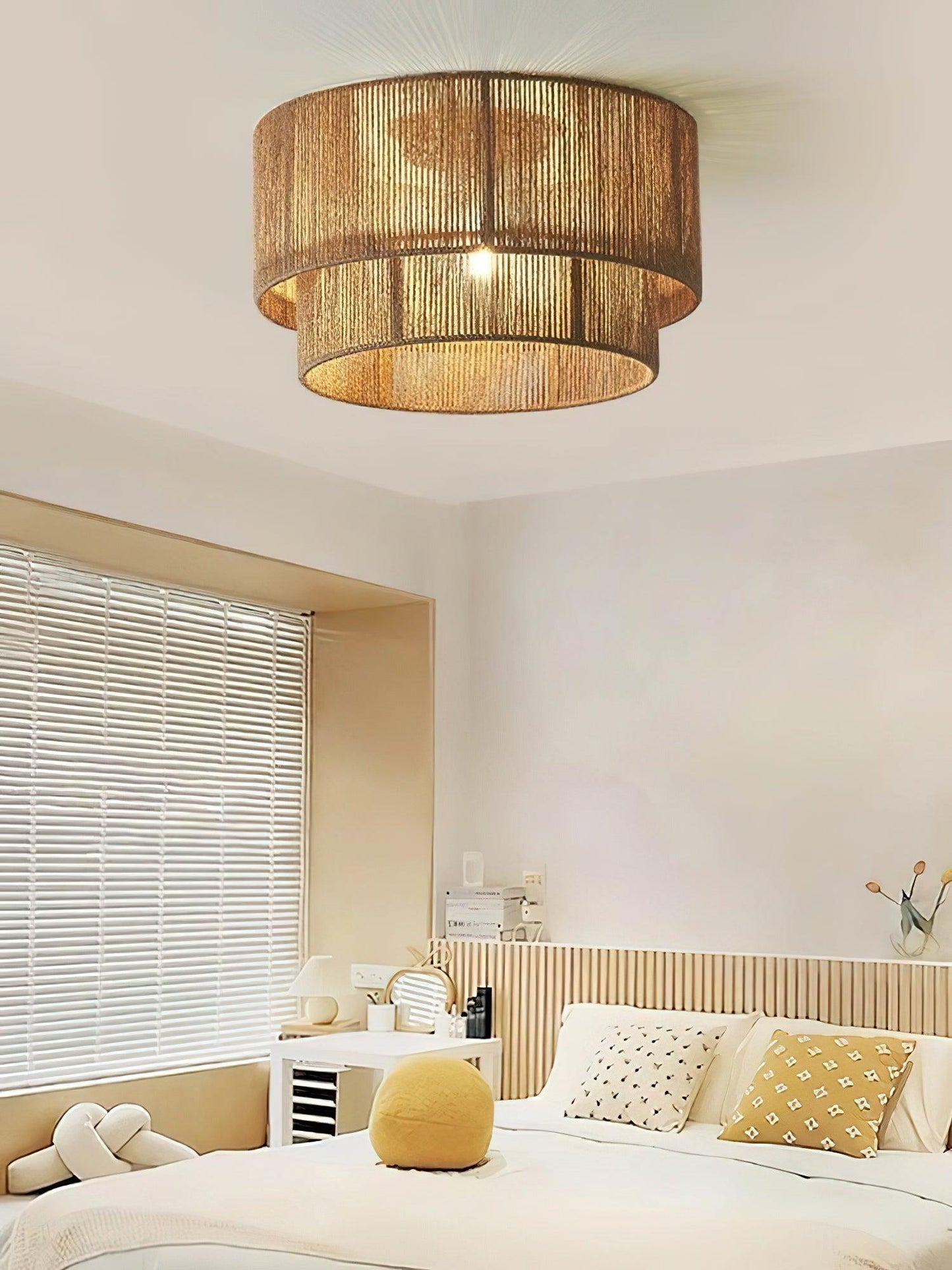 Patric Ceiling Light | Woven Hemp Rope | Brown | 3 Bulb Capacity