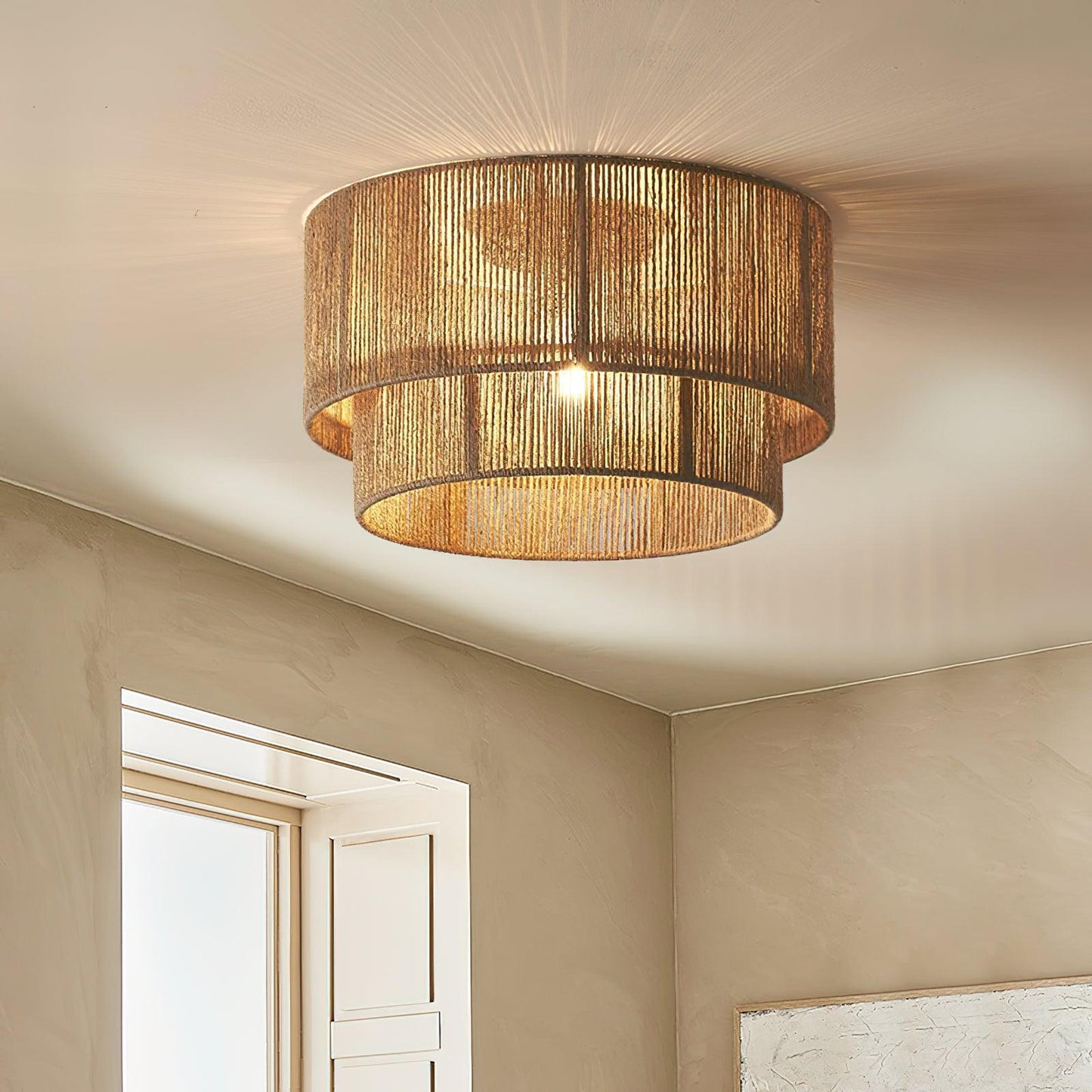 Patric Ceiling Light | Woven Hemp Rope | Brown | 3 Bulb Capacity