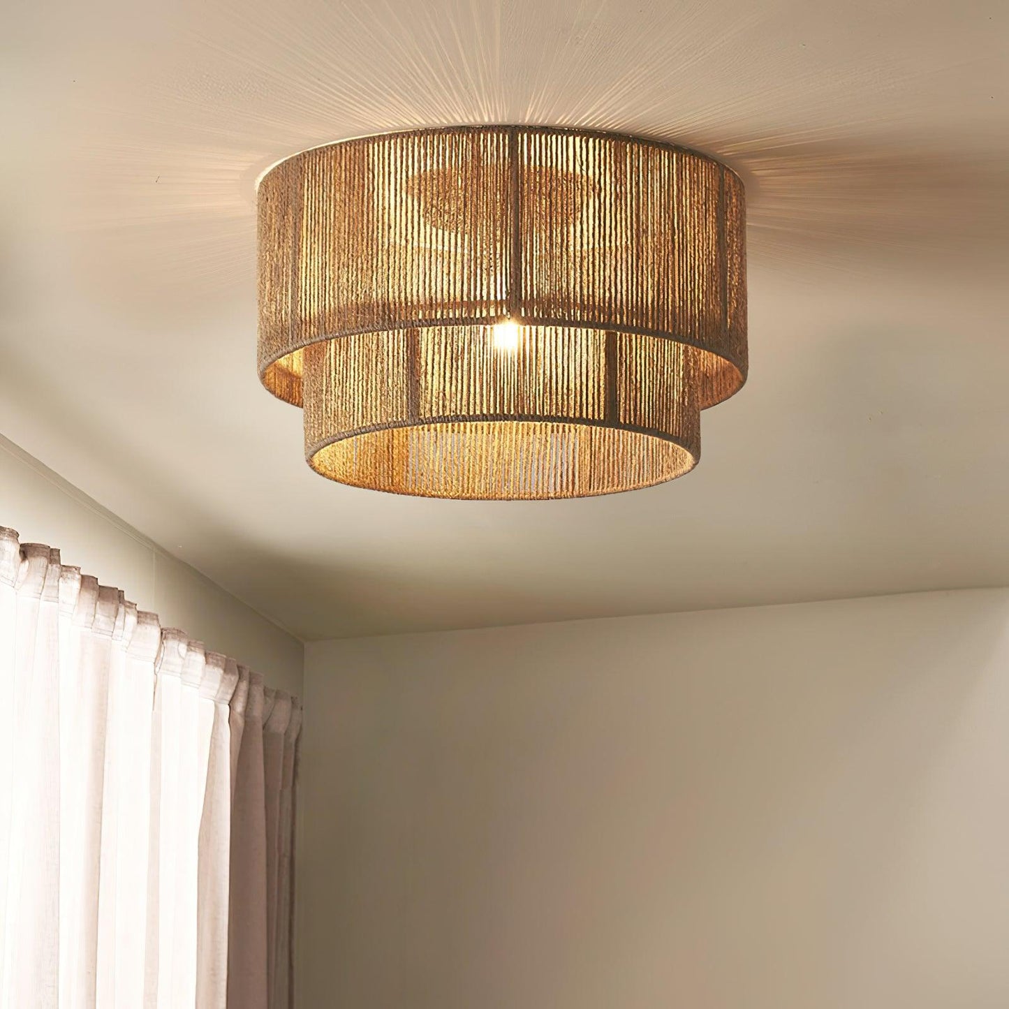 Patric Ceiling Light | Woven Hemp Rope | Brown | 3 Bulb Capacity