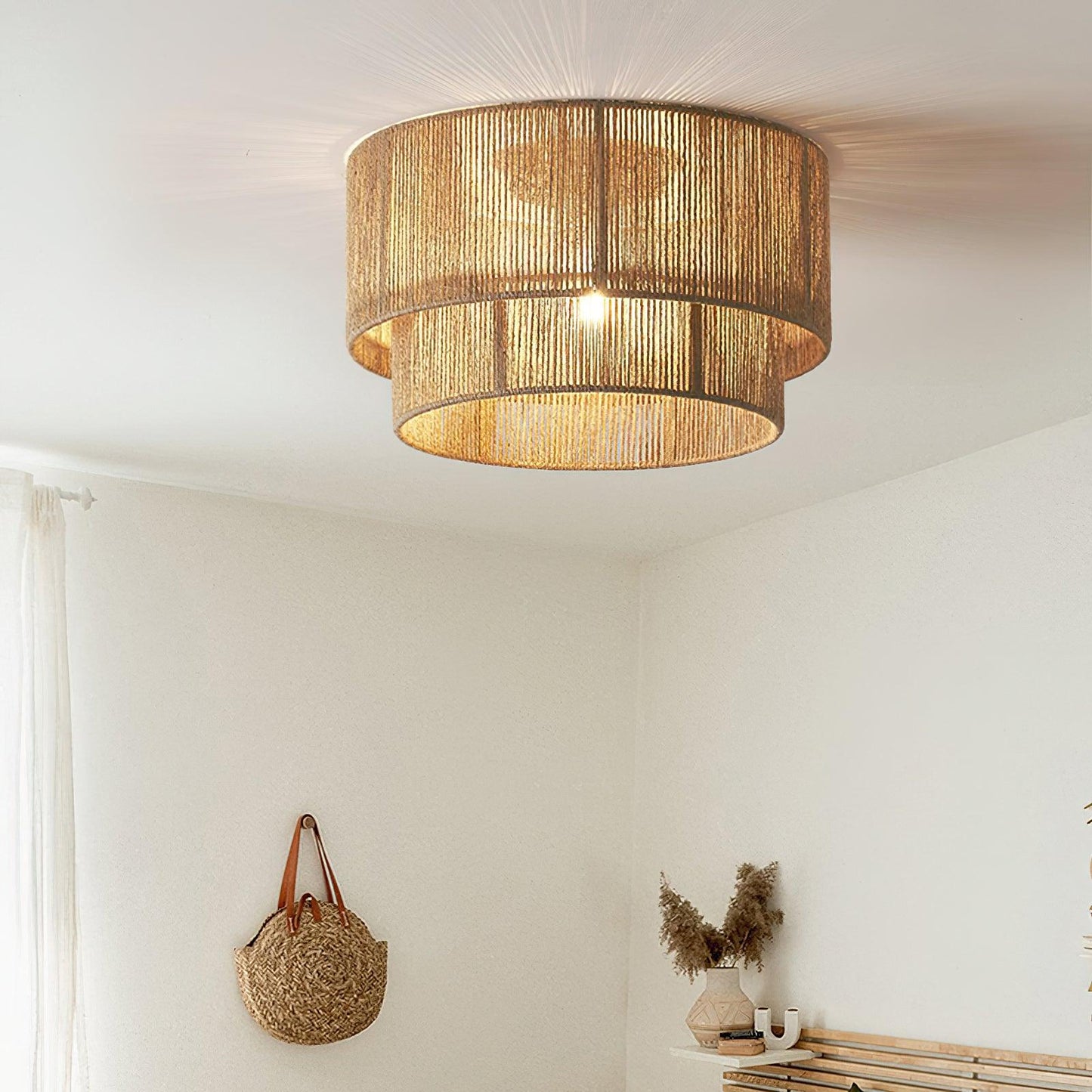Patric Ceiling Light | Woven Hemp Rope | Brown | 3 Bulb Capacity