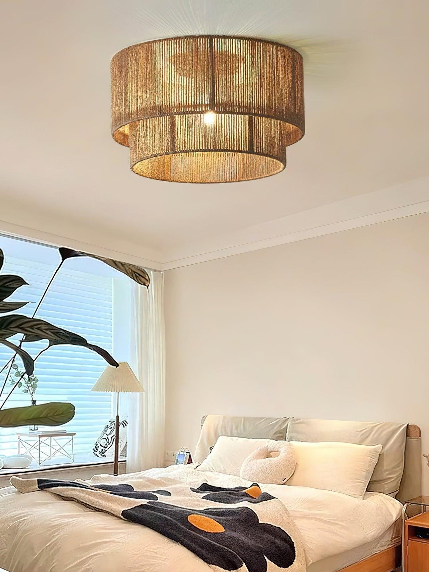 Patric Ceiling Light | Woven Hemp Rope | Brown | 3 Bulb Capacity