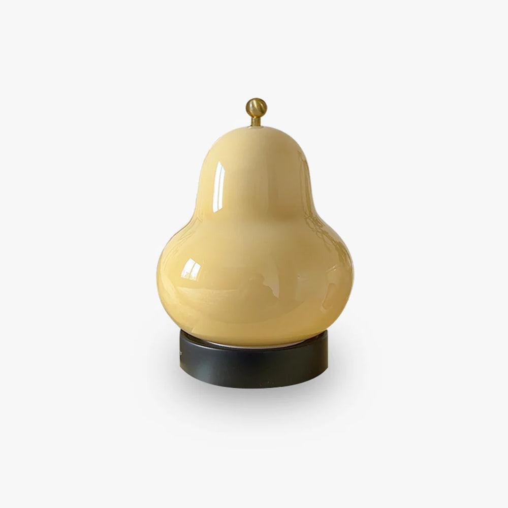 Pear Table Lamp | Vintage Metal & Glass | Gold and Cream