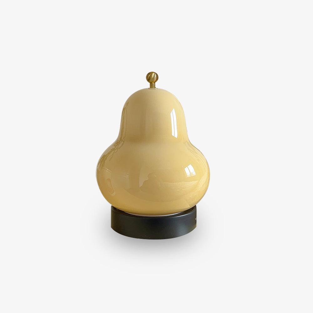Pear Table Lamp | Vintage Metal & Glass | Gold and Cream