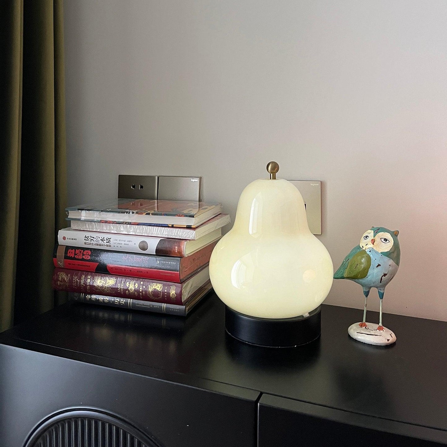 Pear Table Lamp | Vintage Metal & Glass | Gold and Cream
