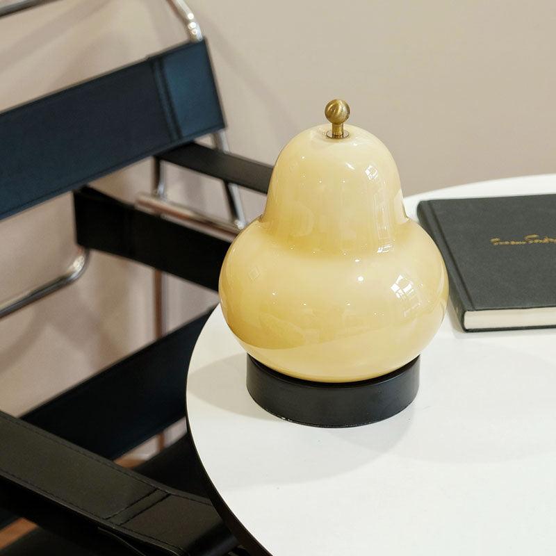 Pear Table Lamp | Vintage Metal & Glass | Gold and Cream