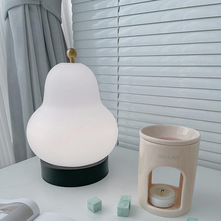 Pear Table Lamp | Vintage Metal & Glass | Gold and Cream