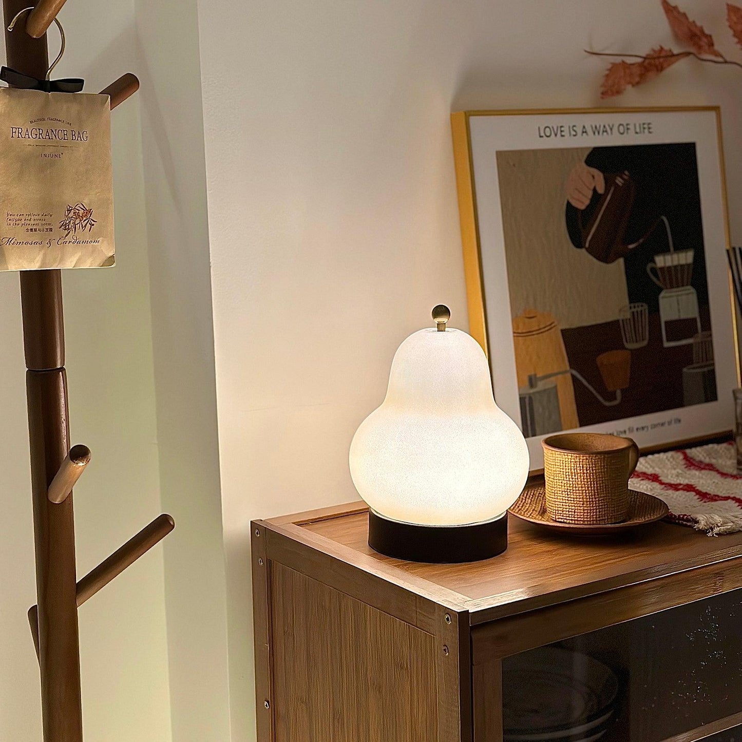 Pear Table Lamp | Vintage Metal & Glass | Gold and Cream