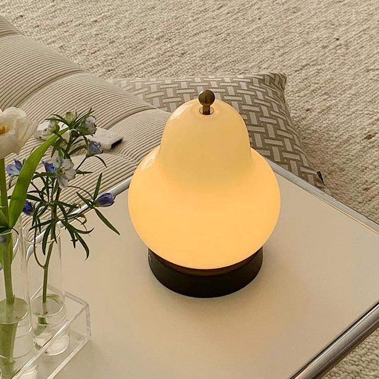 Pear Table Lamp | Vintage Metal & Glass | Gold and Cream